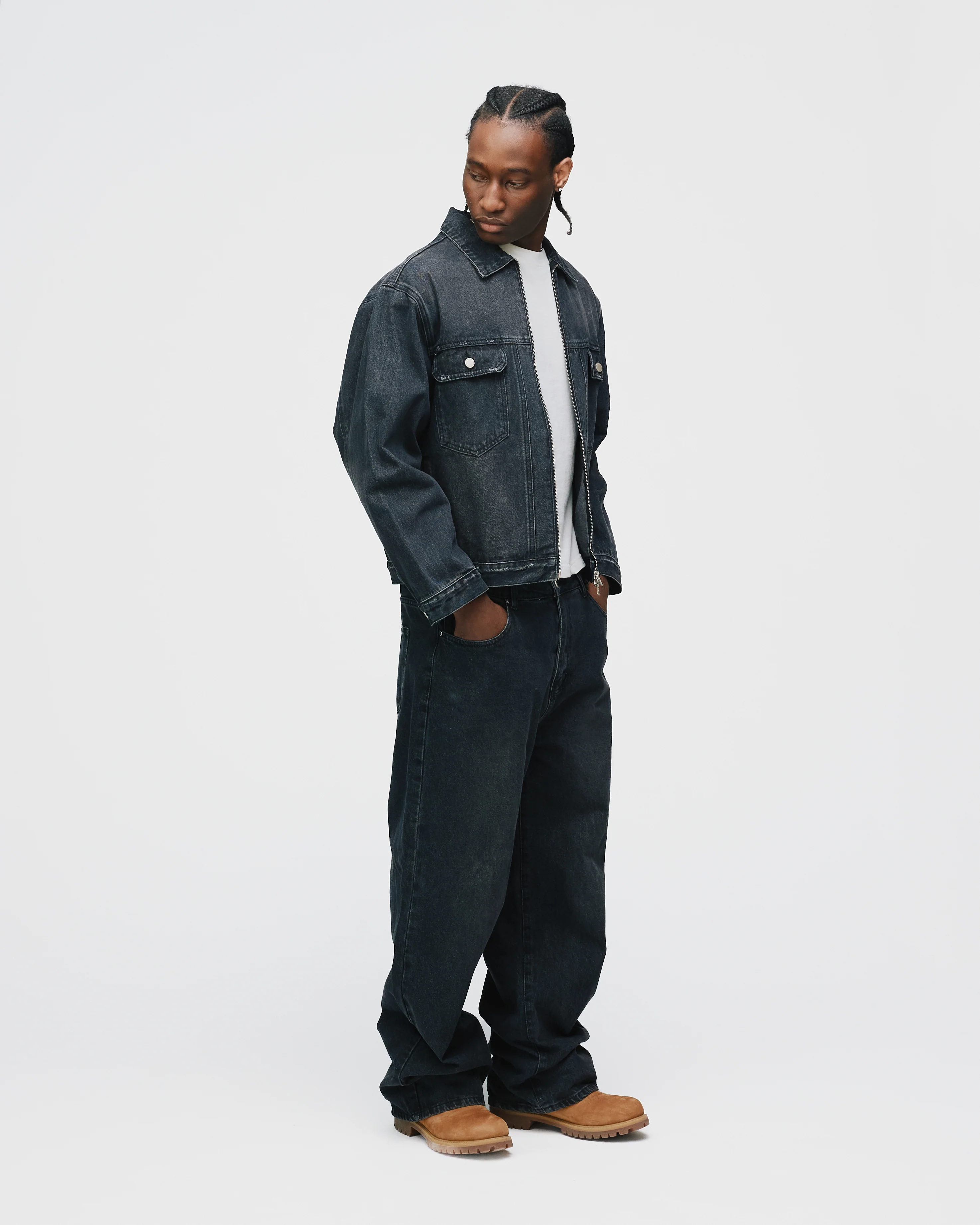 Baggy Denim Pants - Washed Black - Image 5