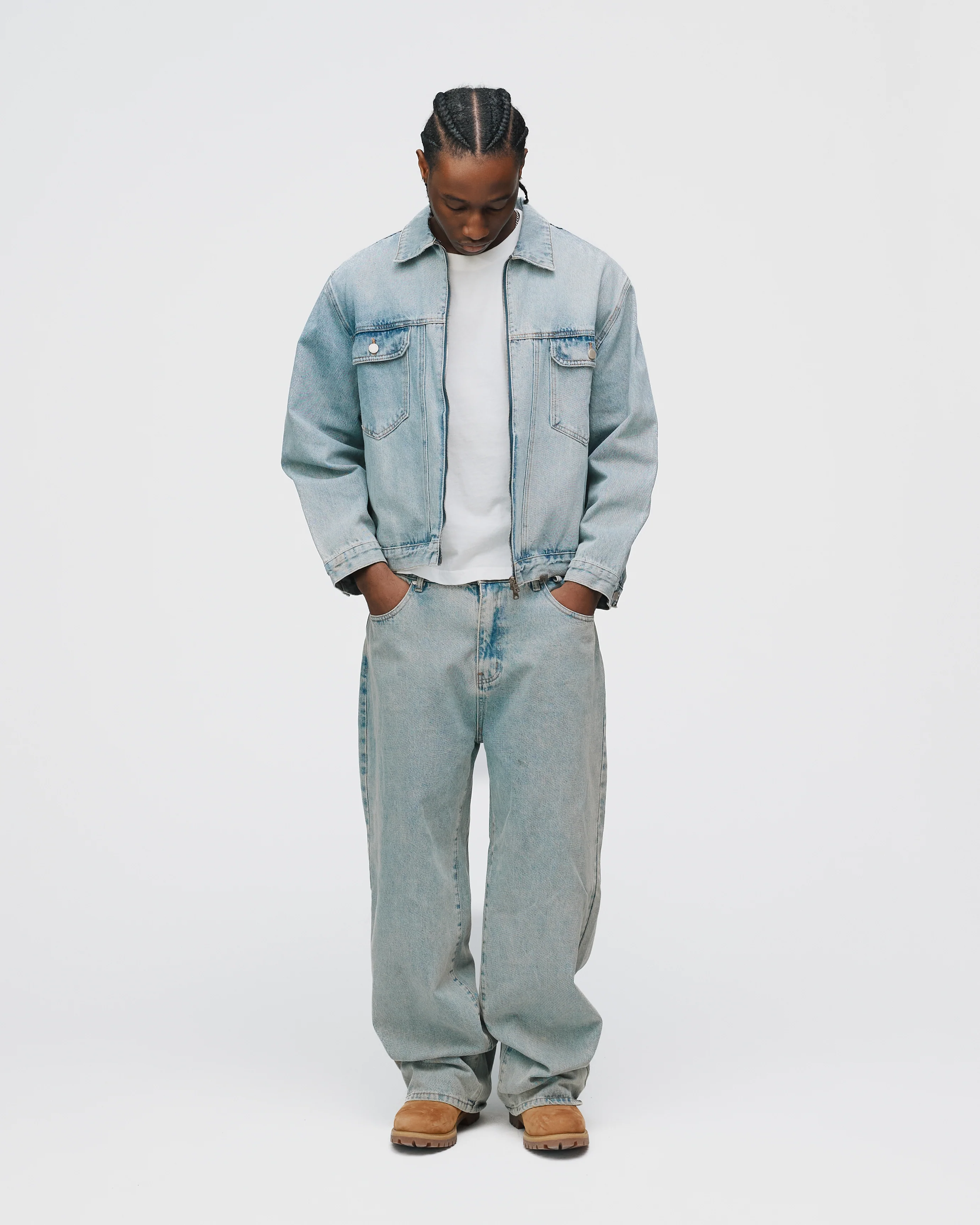 Baggy Denim Pants - Washed Blue - Image 4
