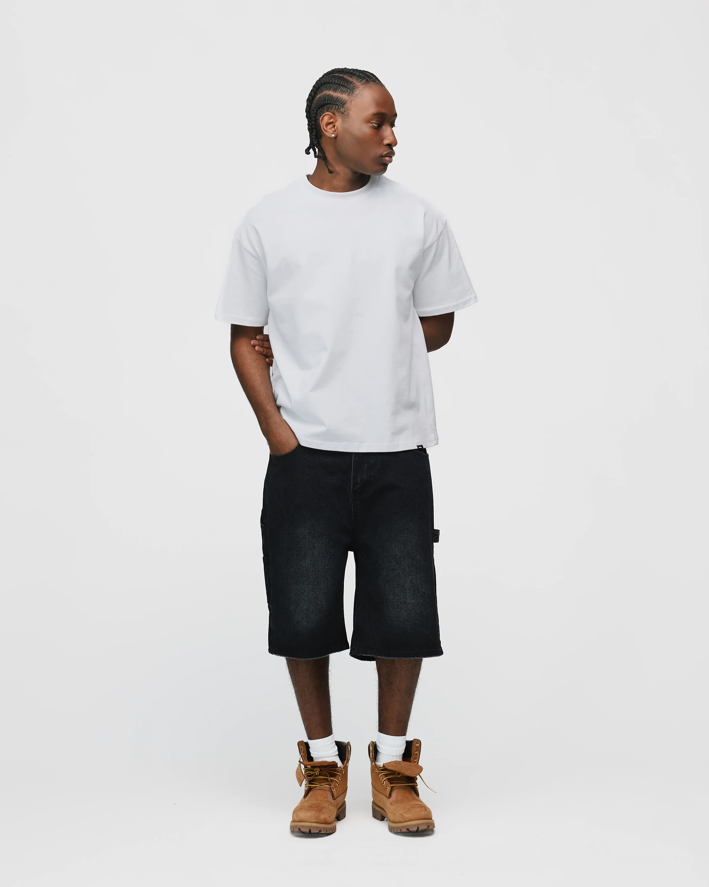 Baggy Denim Shorts - Washed Black - Image 4