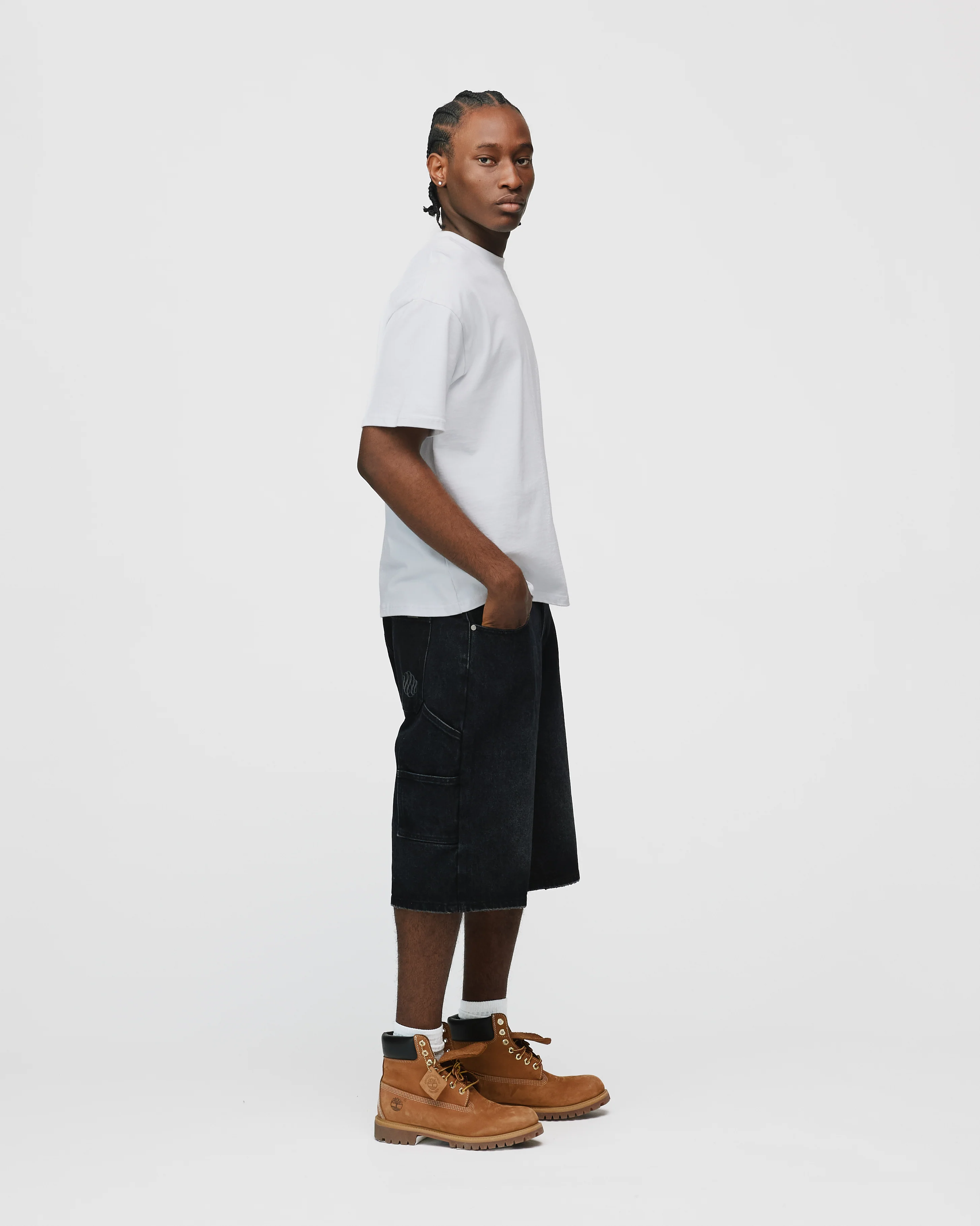 Baggy Denim Shorts - Washed Black - Image 6