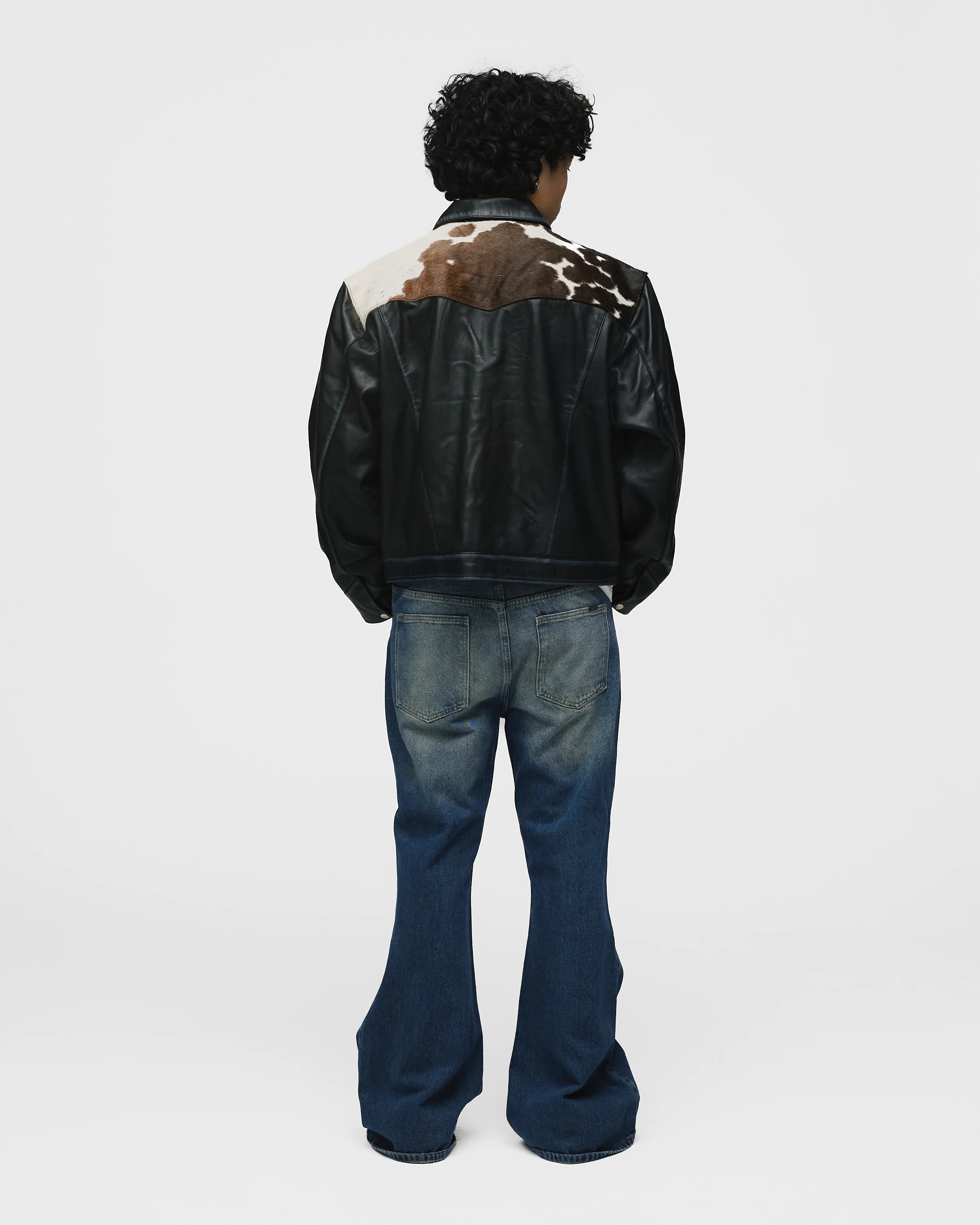 Cowhide Leather Jacket - Black - Image 7
