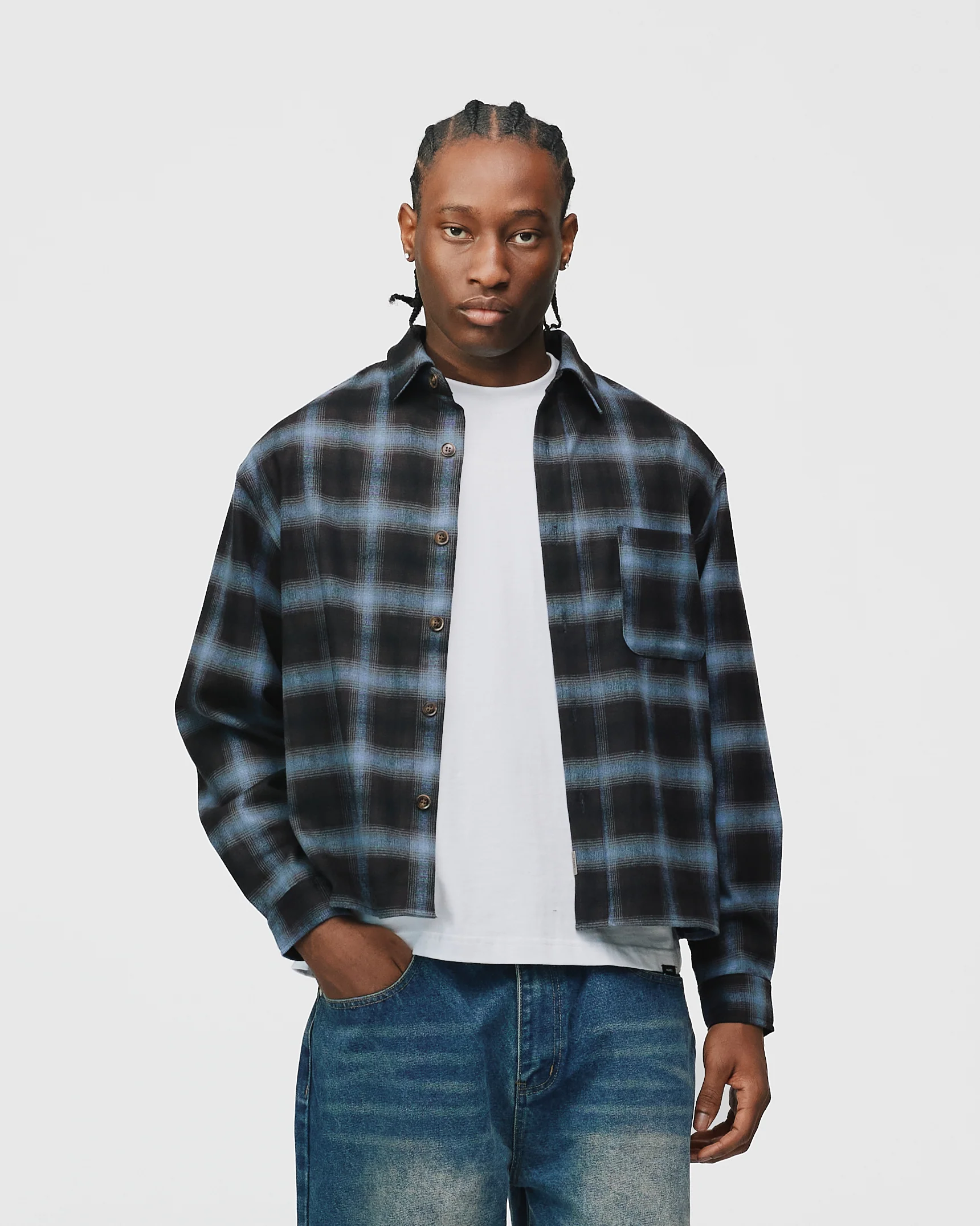 Cropped Flannel - Blue - Image 3