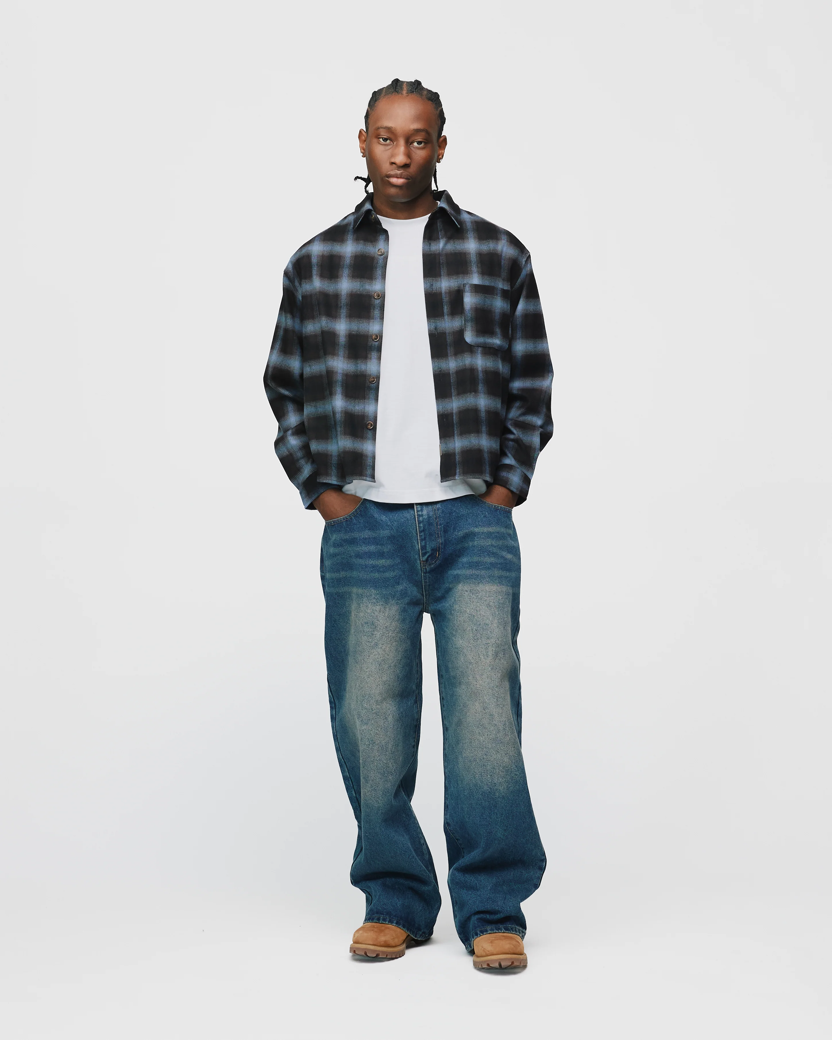 Cropped Flannel - Blue - Image 4