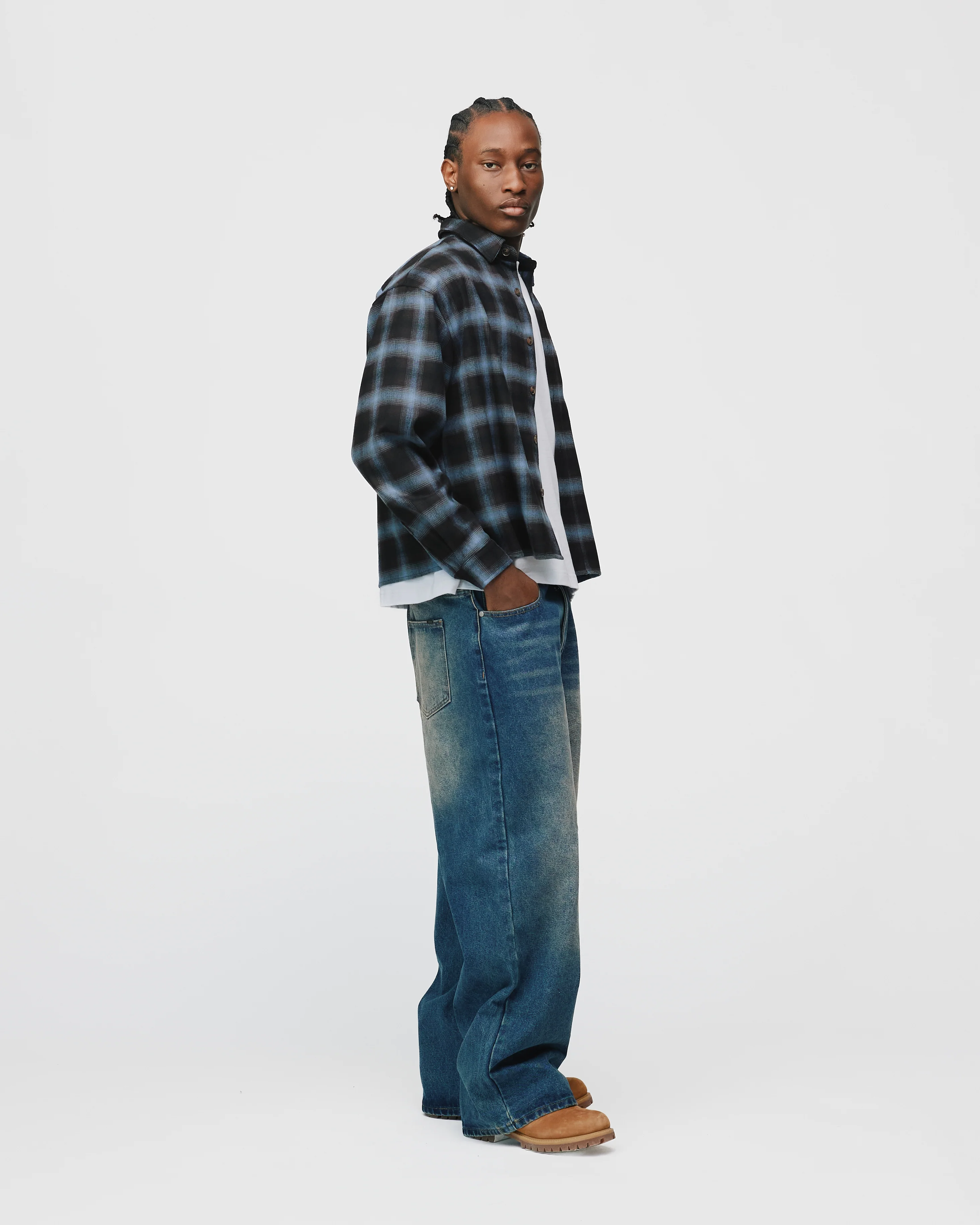 Cropped Flannel - Blue - Image 5