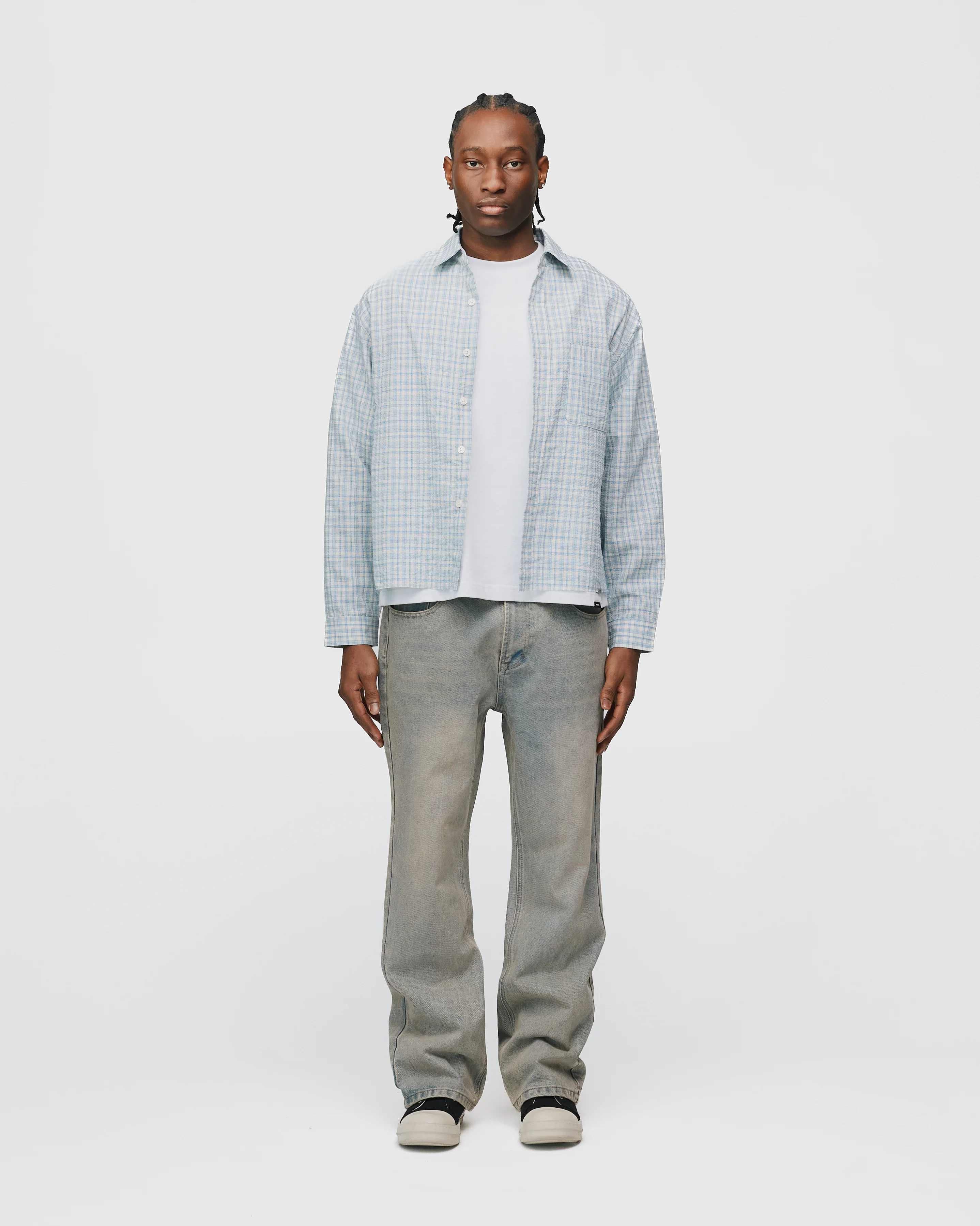 Cropped Flannel - Light Blue - Image 2
