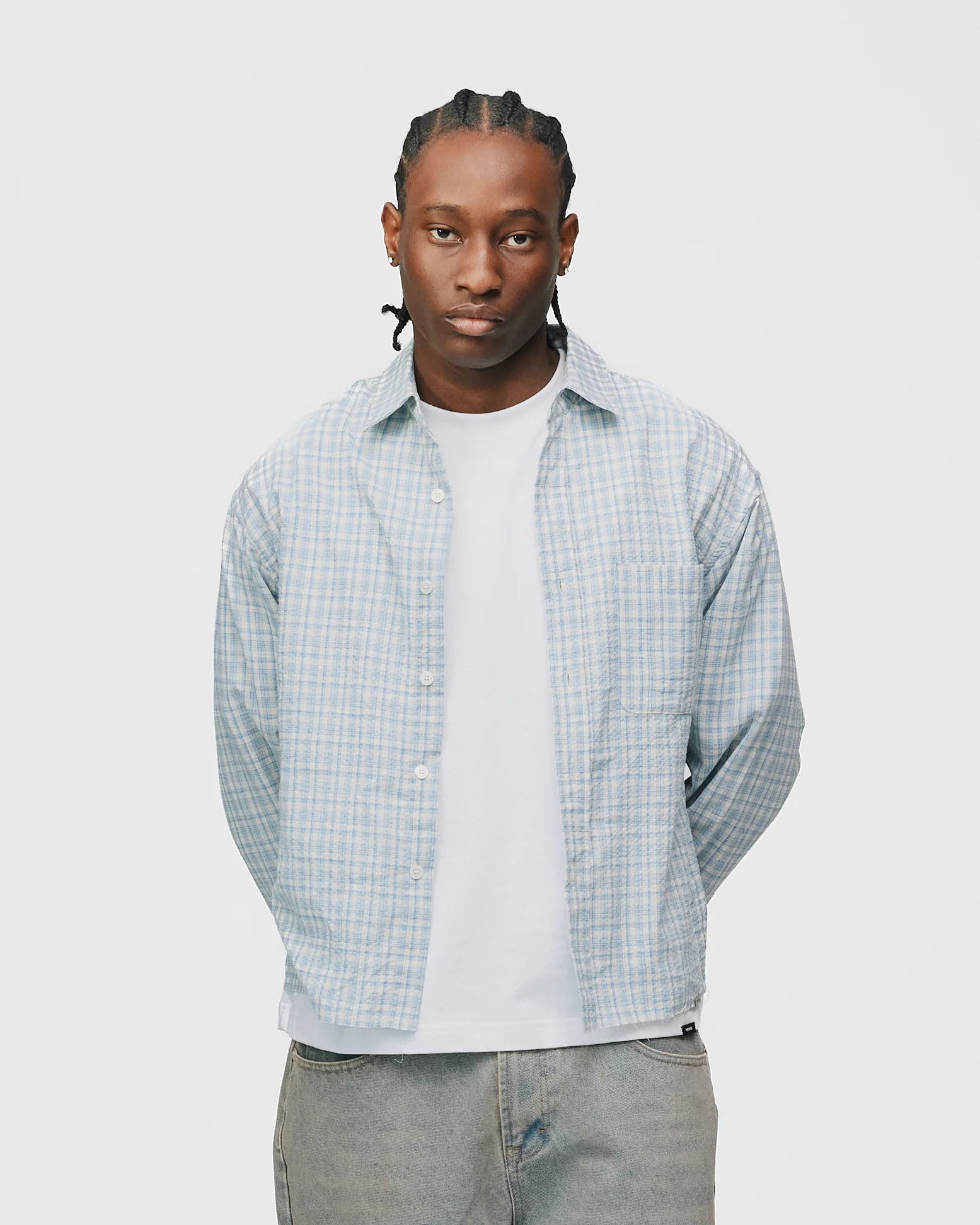 Cropped Flannel - Light Blue - Image 3