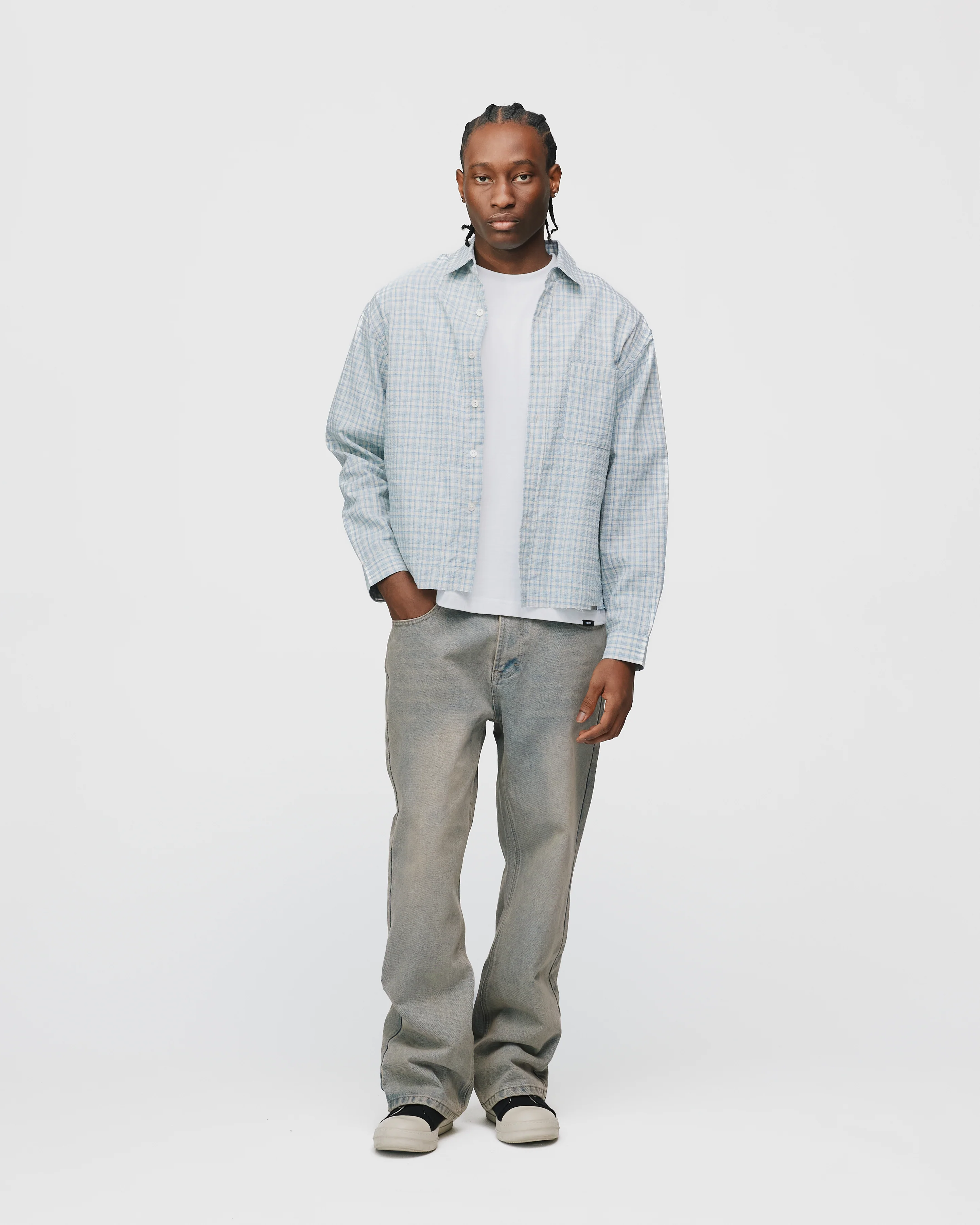 Cropped Flannel - Light Blue - Image 4