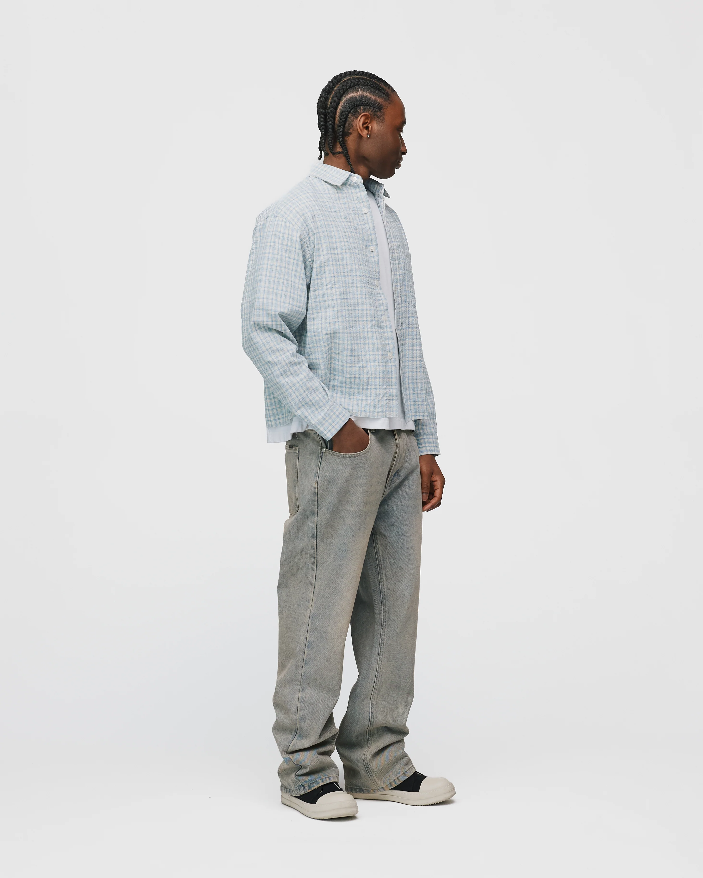Cropped Flannel - Light Blue - Image 5