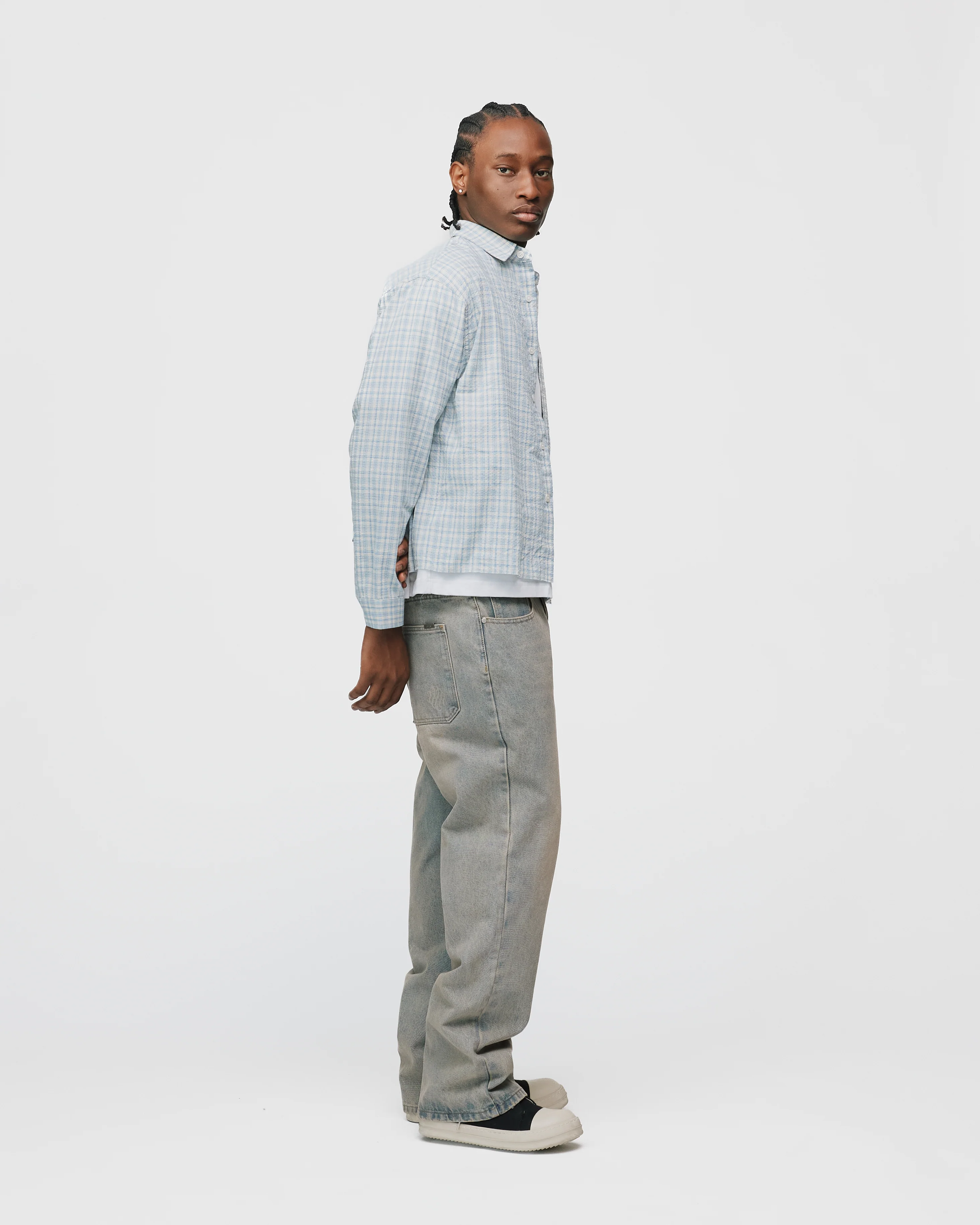 Cropped Flannel - Light Blue - Image 6