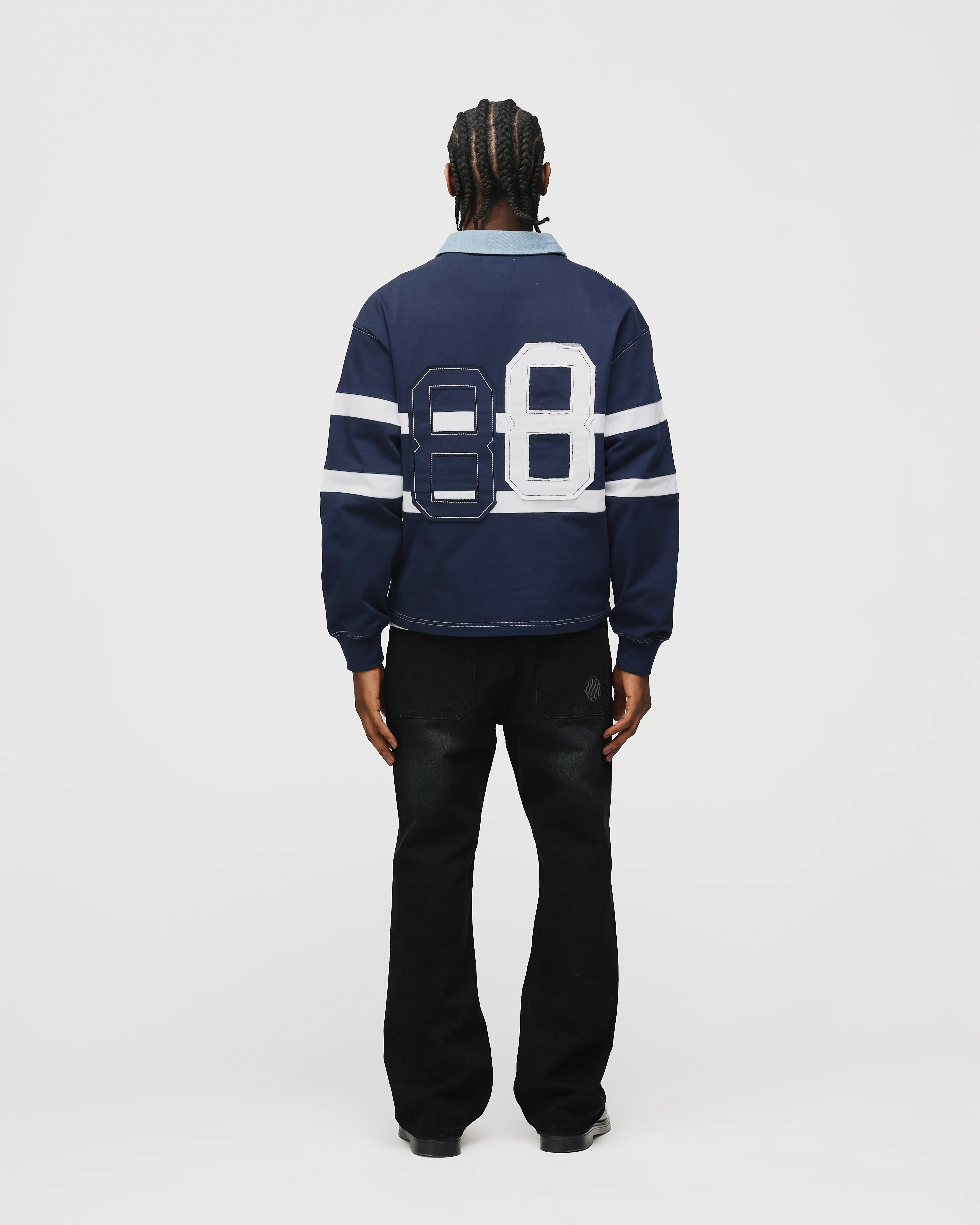 Cropped Rugby Shirt - Navy Blue - Image 6