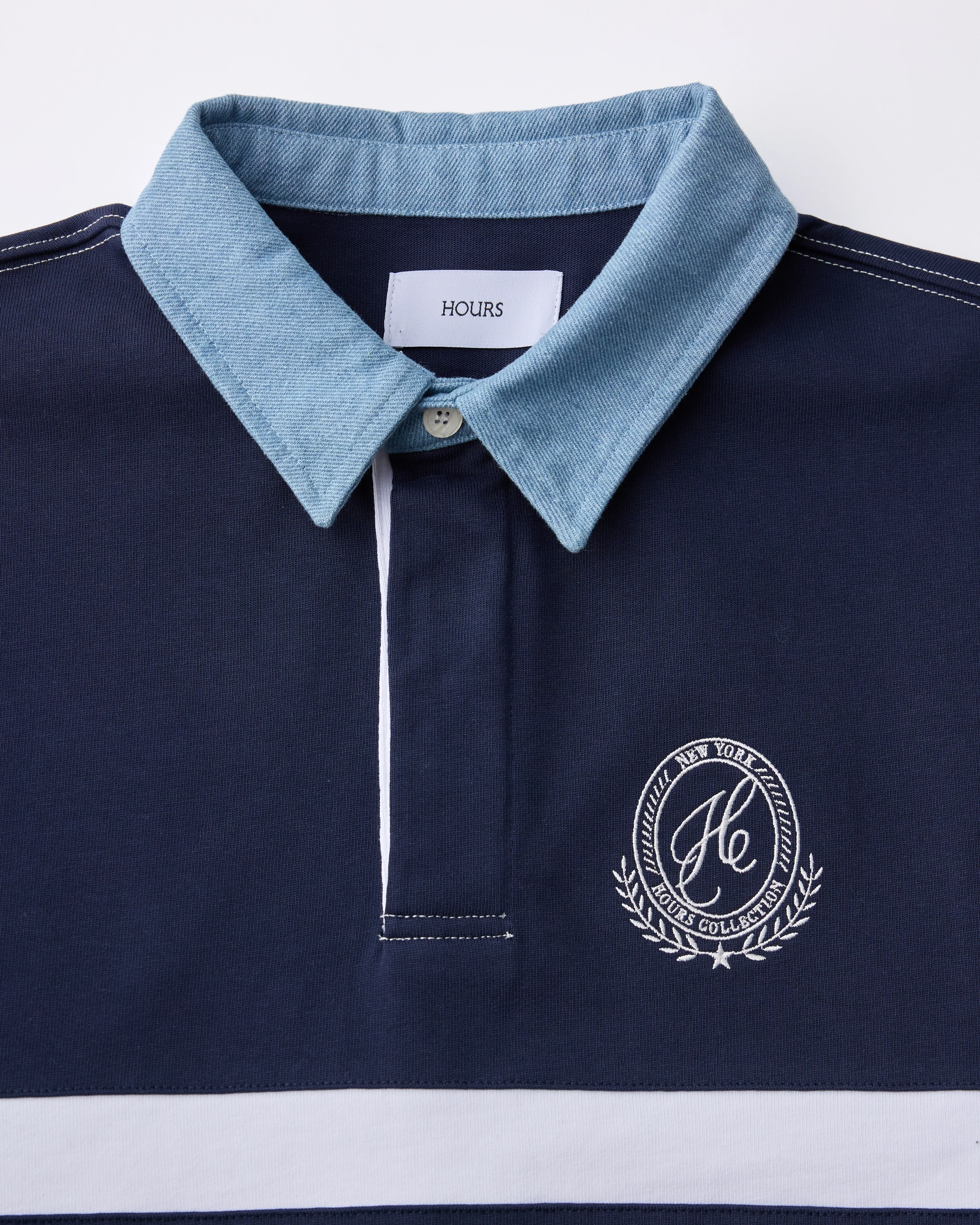 Cropped Rugby Shirt - Navy Blue - Image 7