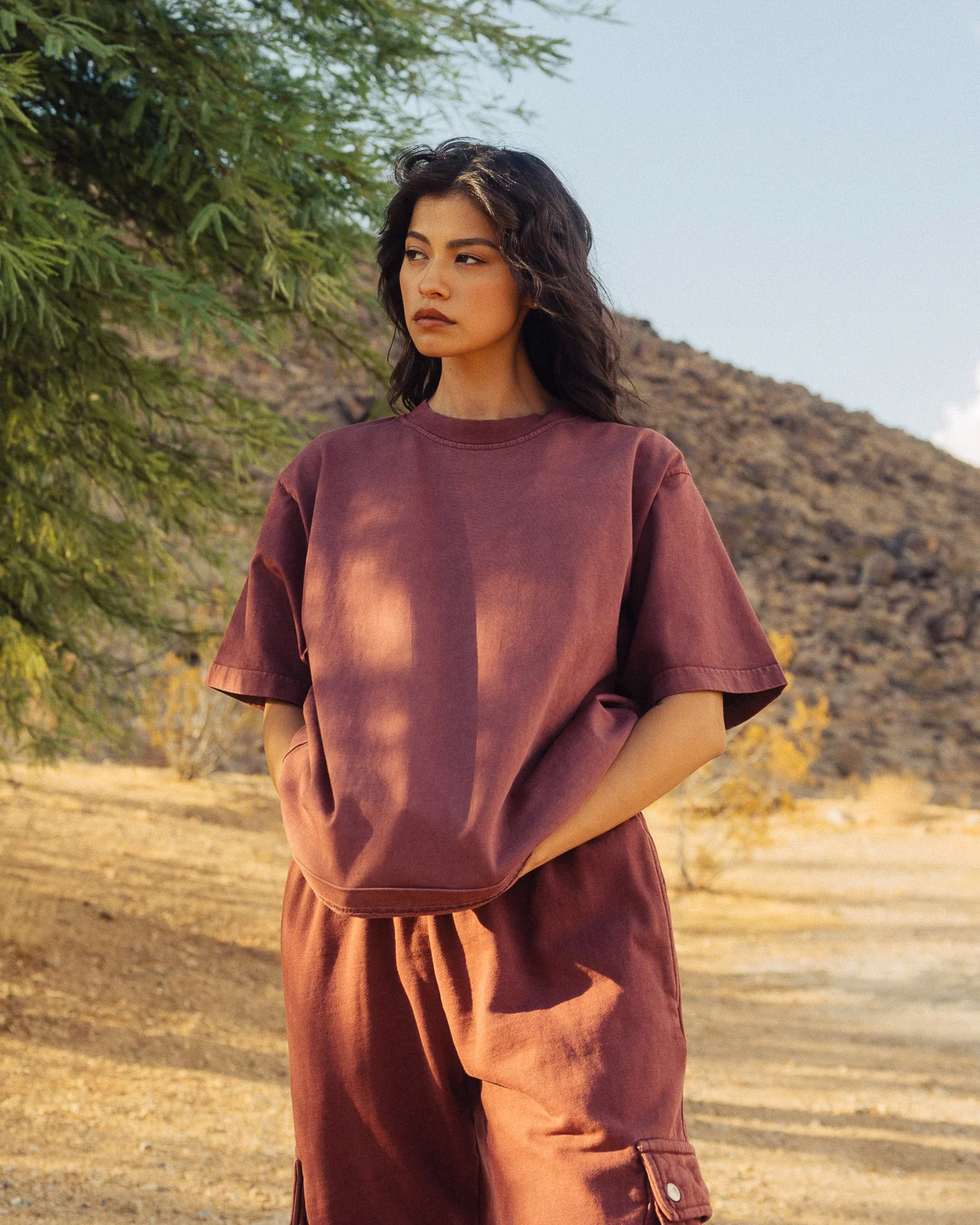 Cropped T-Shirt - Vintage Burgundy - Image 3