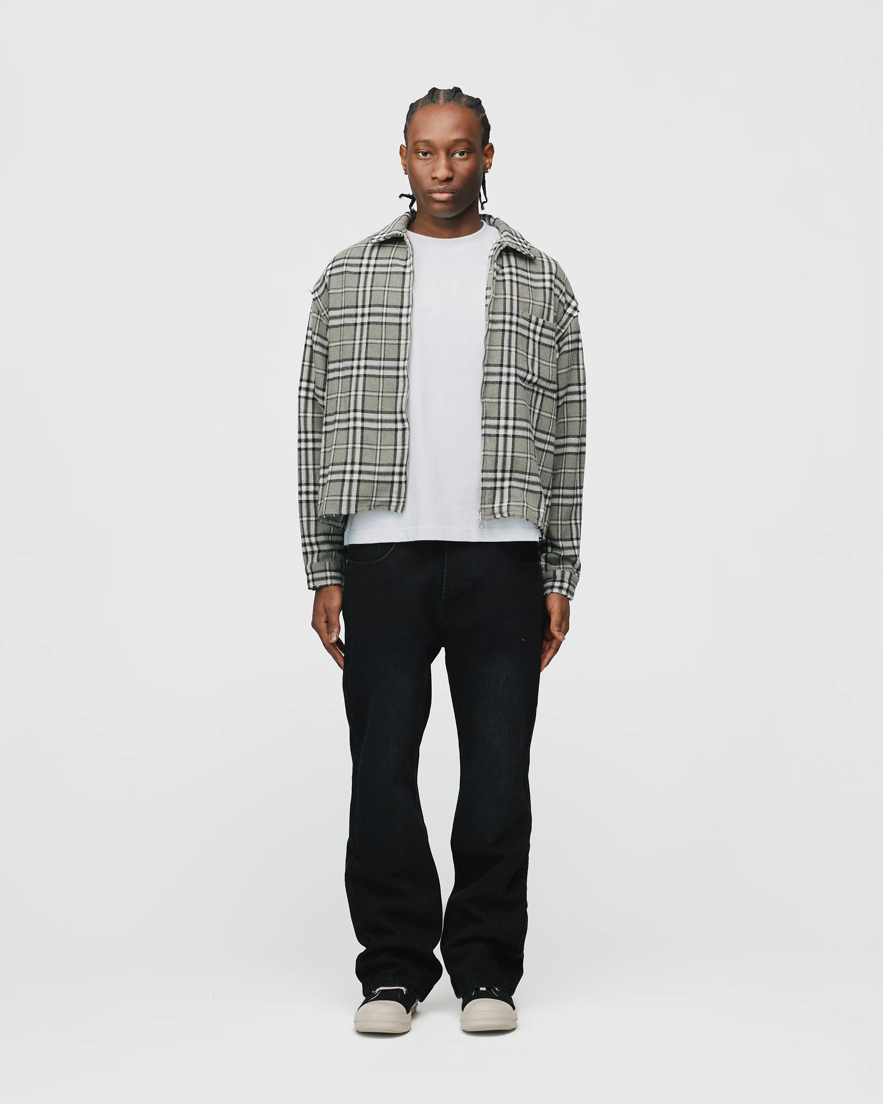 Cropped Zip Flannel - Grey - Image 2