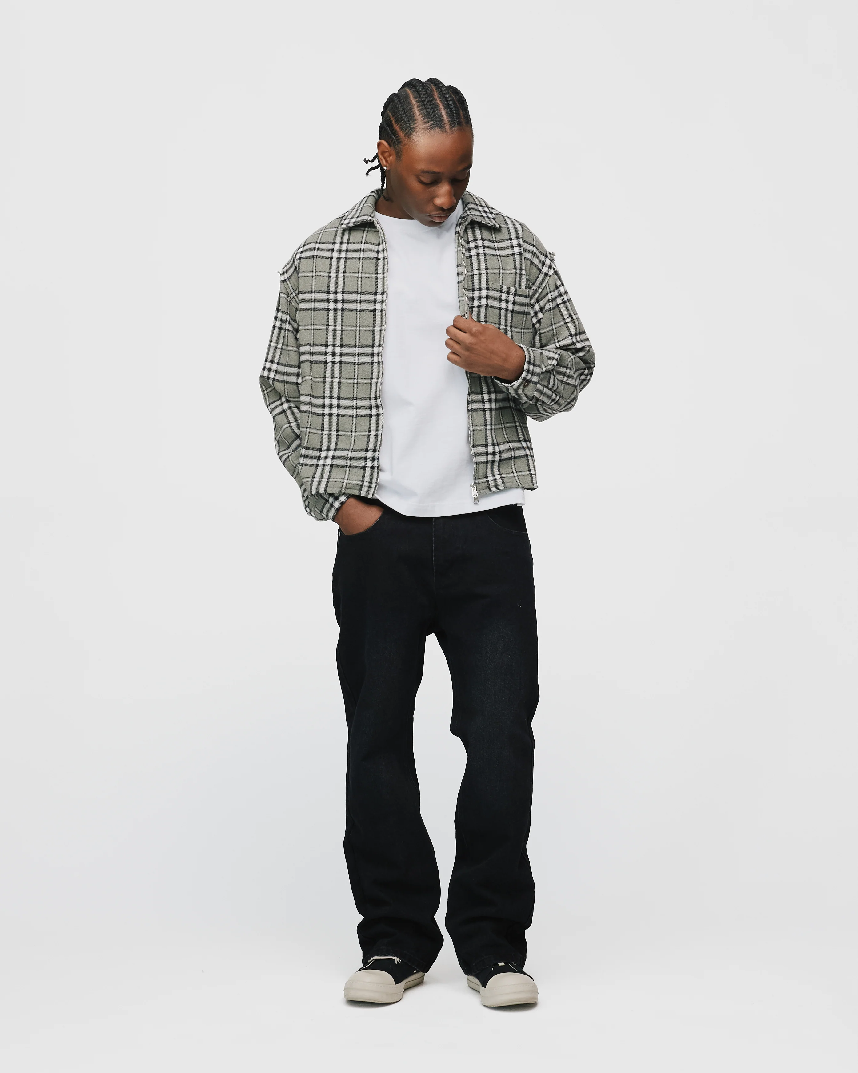 Cropped Zip Flannel - Grey - Image 4