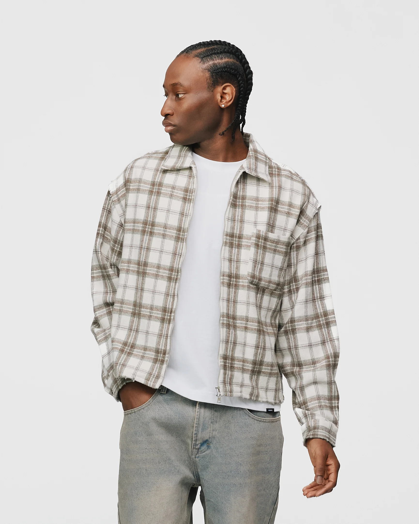 Cropped Zip Flannel - Cream - Image 3