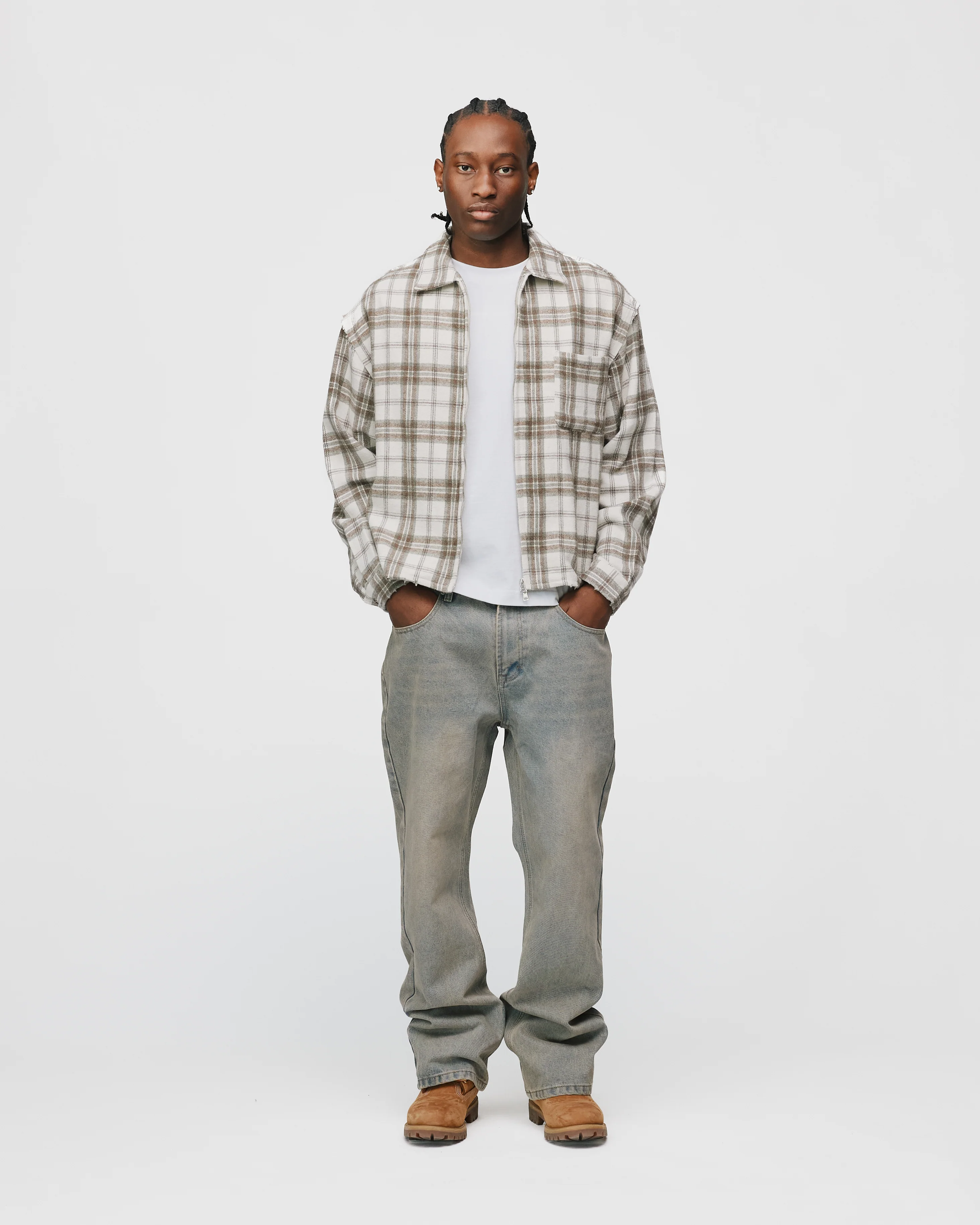 Cropped Zip Flannel - Cream - Image 4