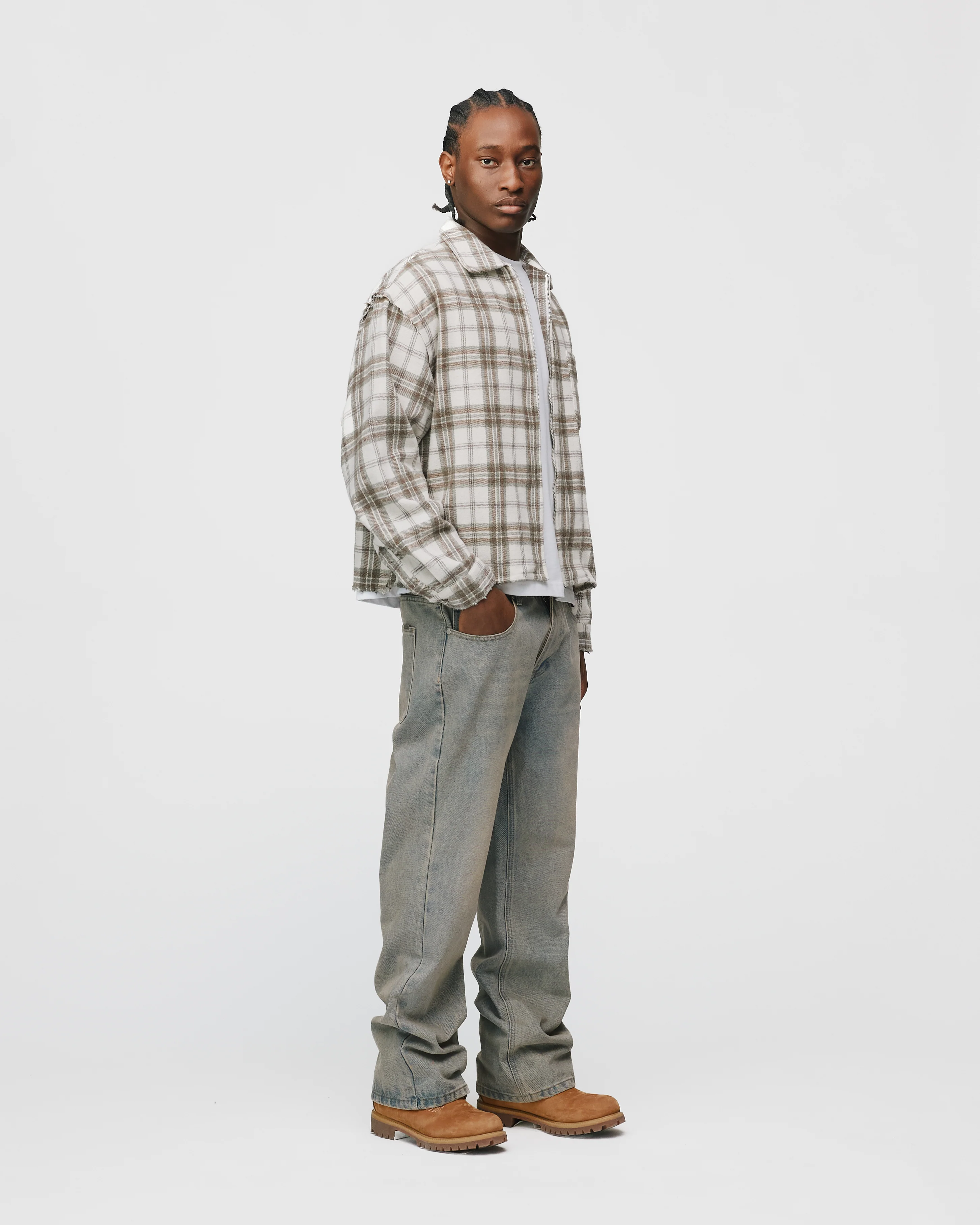 Cropped Zip Flannel - Cream - Image 5