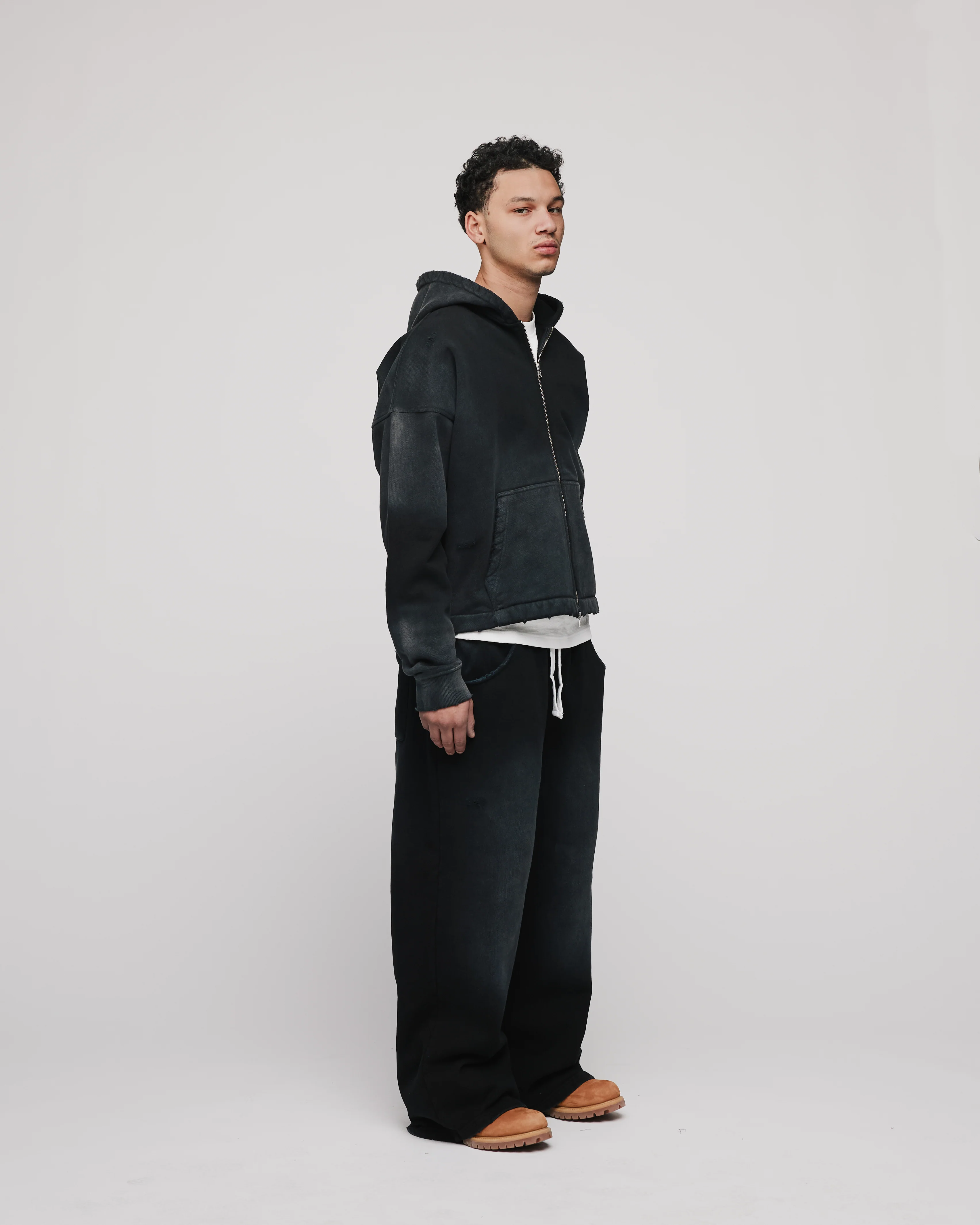Cropped Zip Hoodie - Sunfaded Black - Image 3