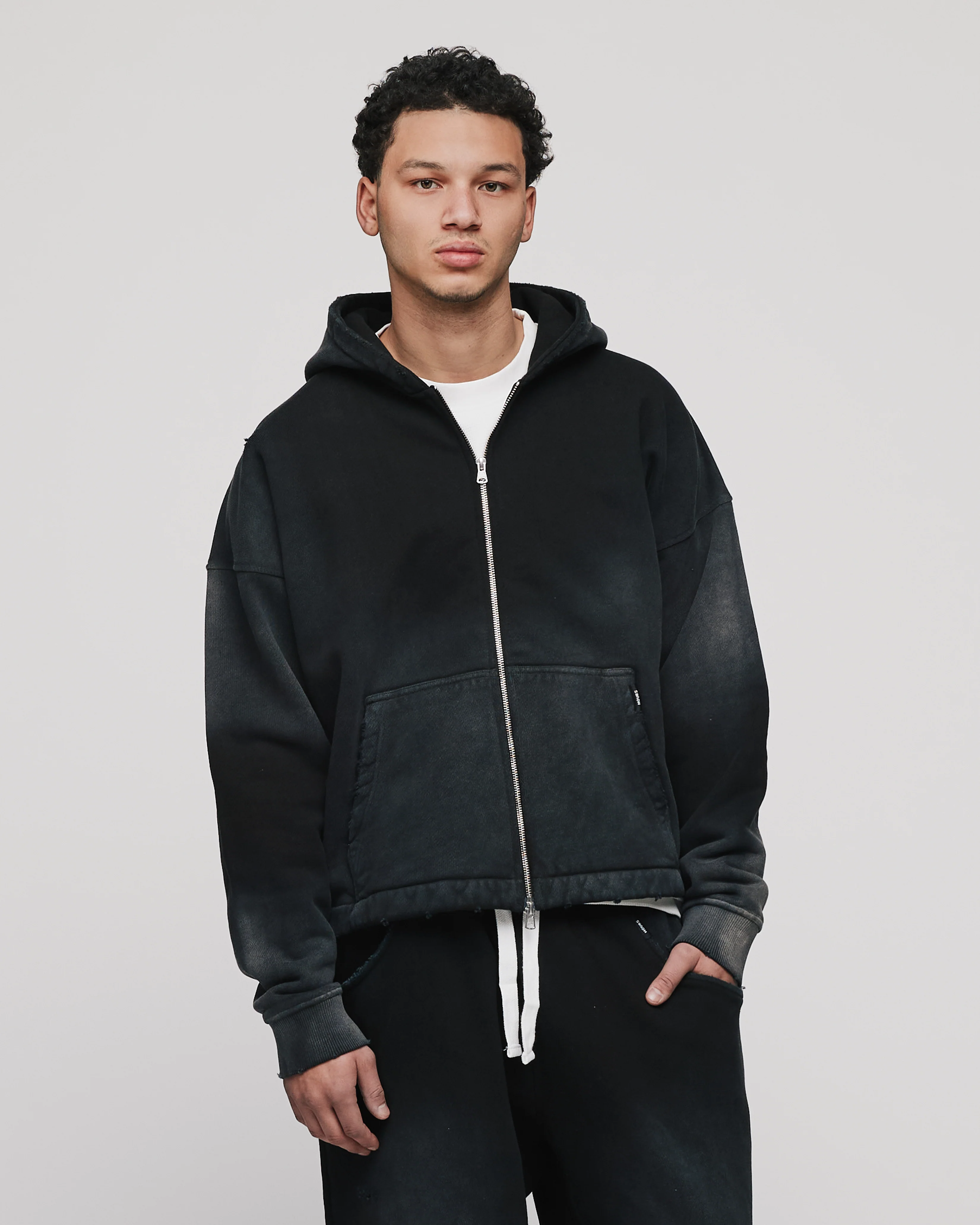 Cropped Zip Hoodie - Sunfaded Black - Image 4