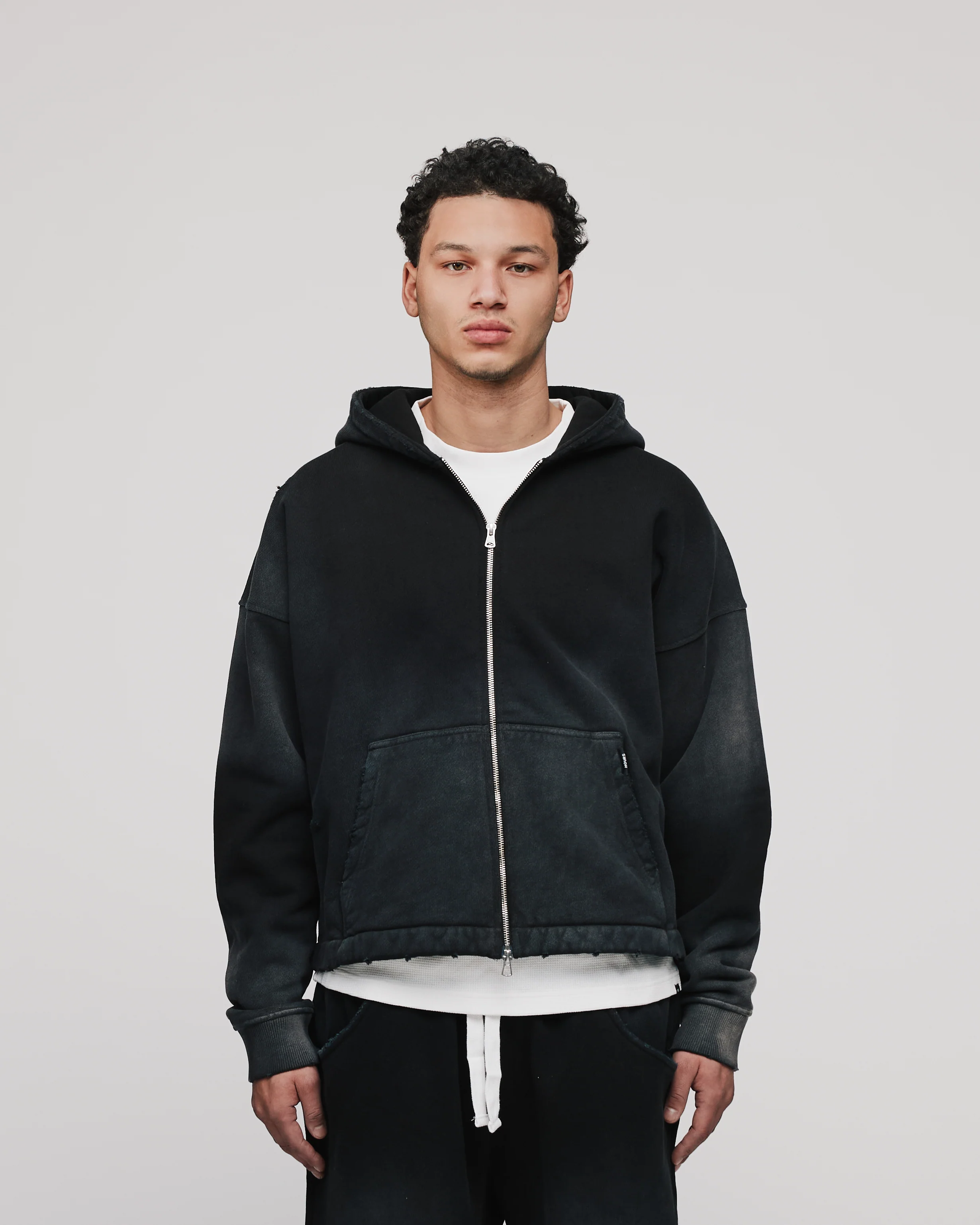 Cropped Zip Hoodie - Sunfaded Black - Image 7
