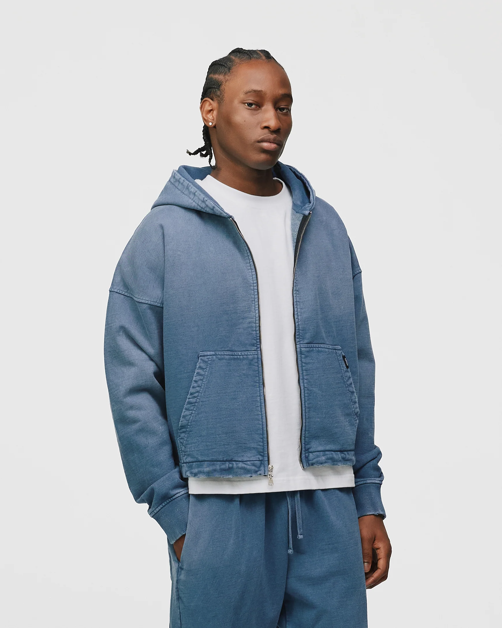 Cropped Zip Hoodie - Sunfaded Blue - Image 3