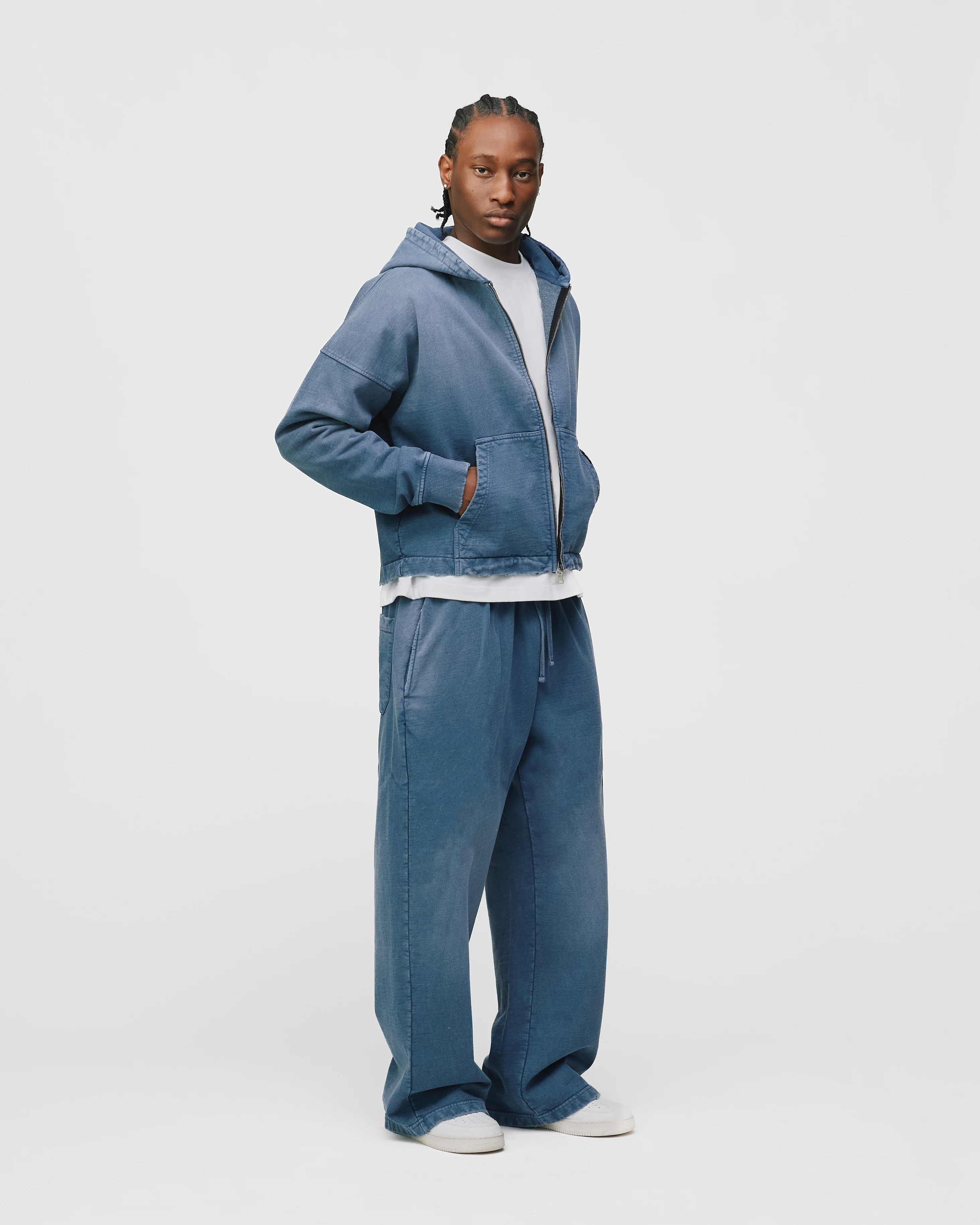 Cropped Zip Hoodie - Sunfaded Blue - Image 5