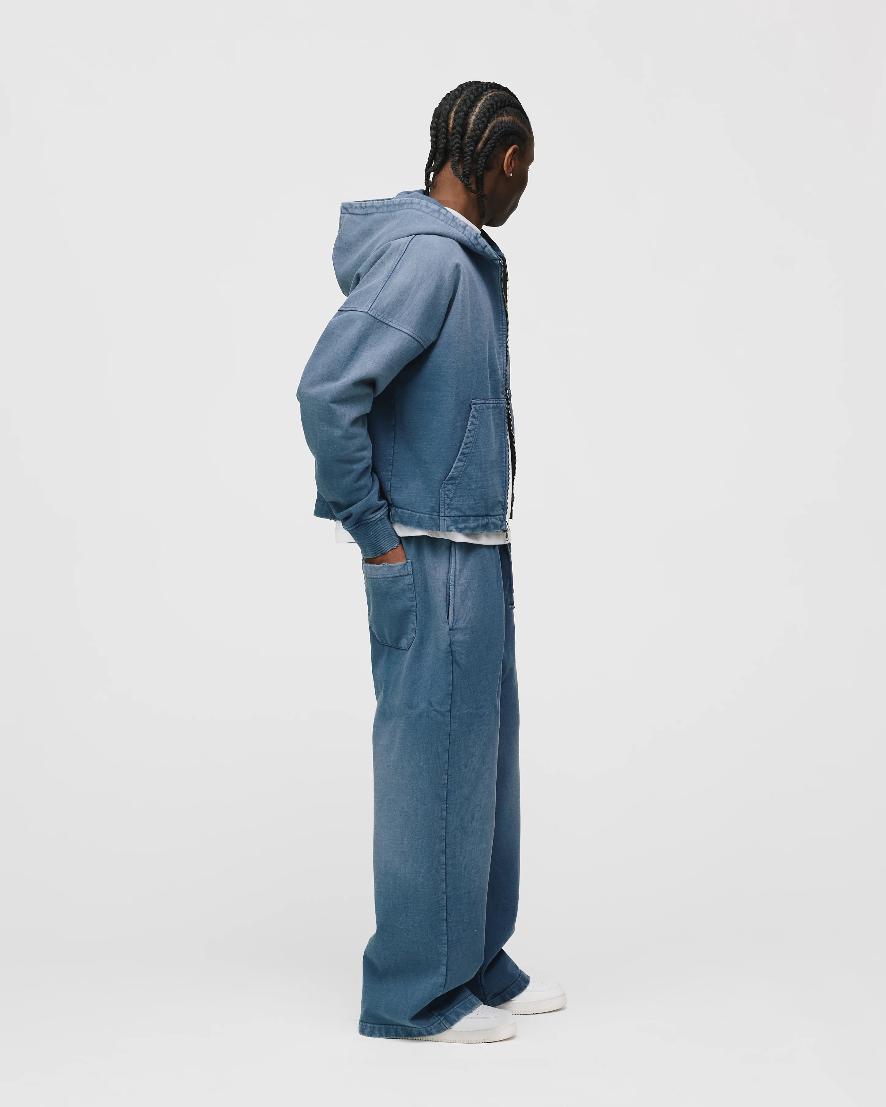 Cropped Zip Hoodie - Sunfaded Blue - Image 6