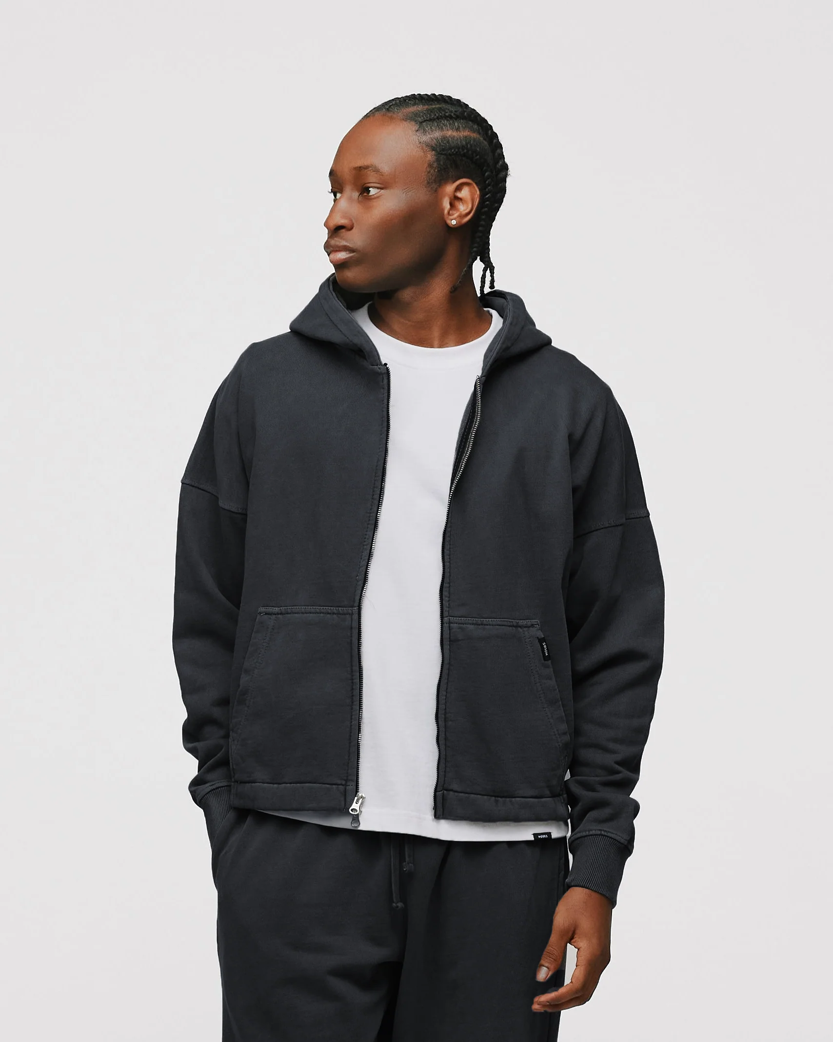 Cropped Zip Hoodie - Vintage Black - Image 3