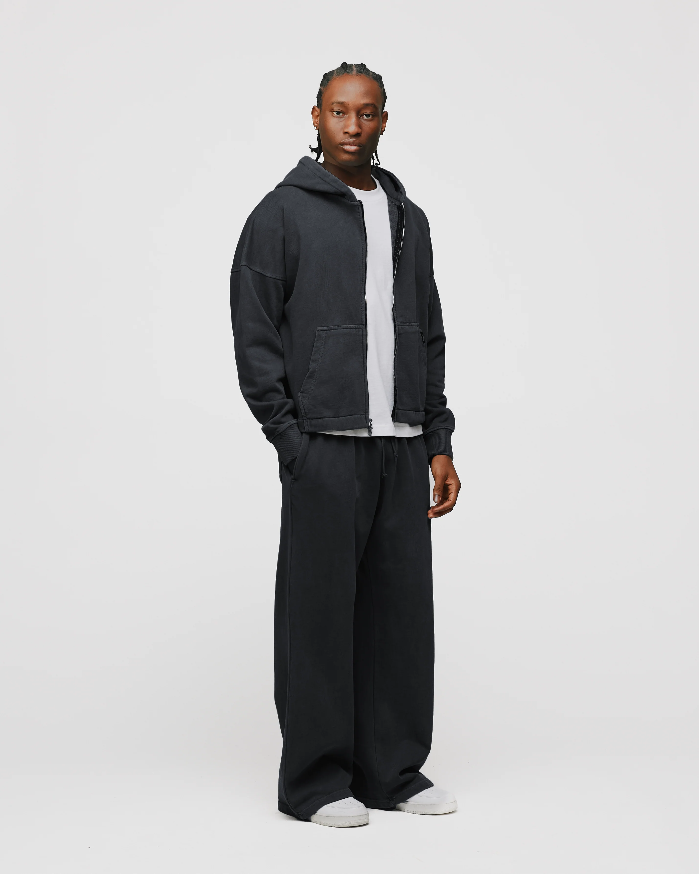 Cropped Zip Hoodie - Vintage Black - Image 5