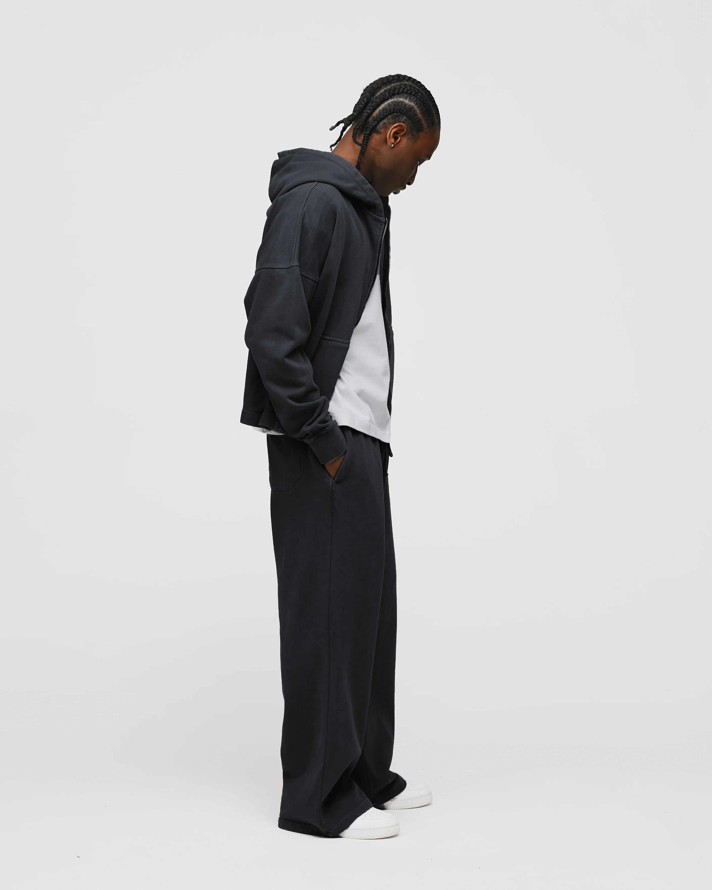 Cropped Zip Hoodie - Vintage Black - Image 6