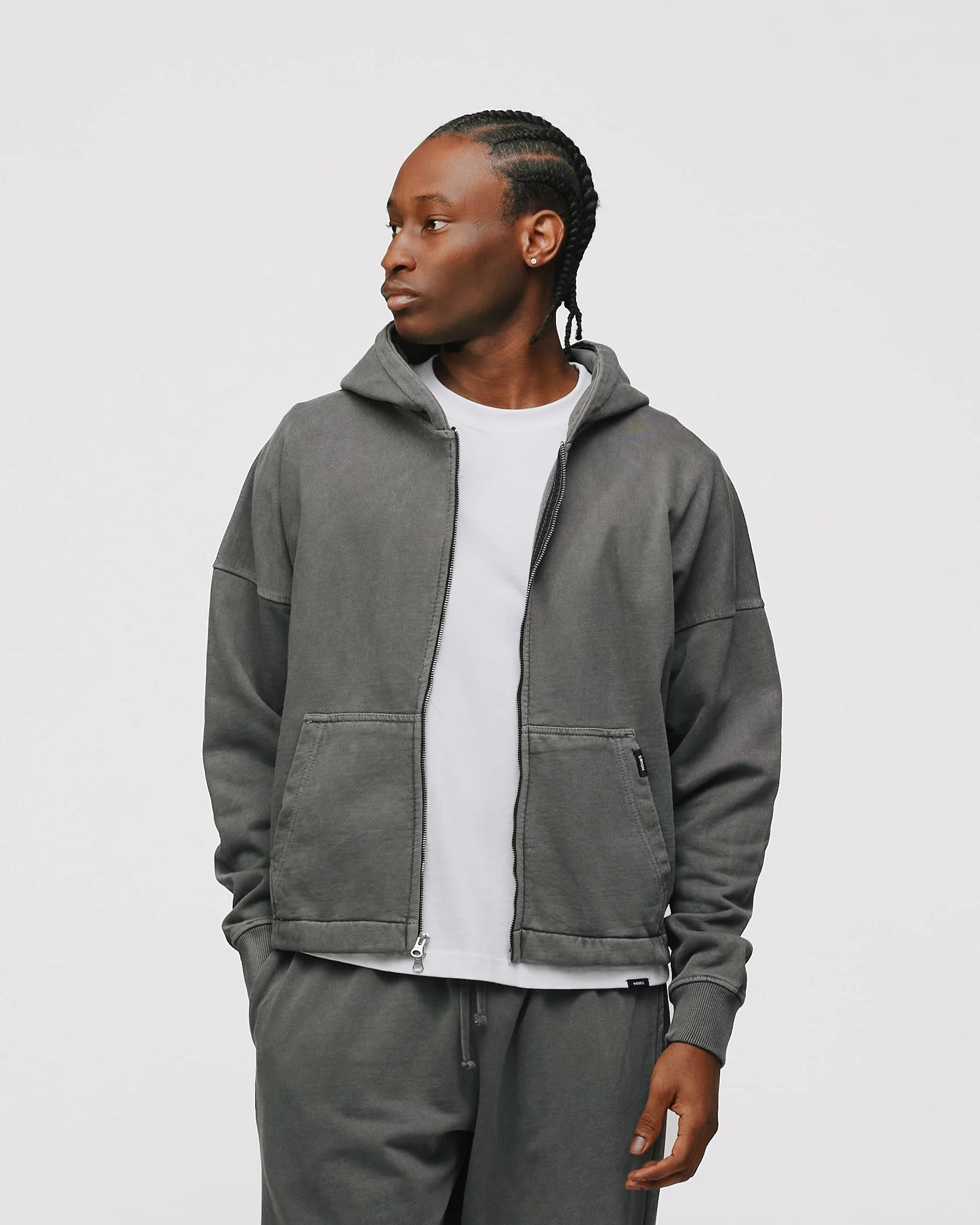 Cropped Zip Hoodie - Vintage Grey - Image 3