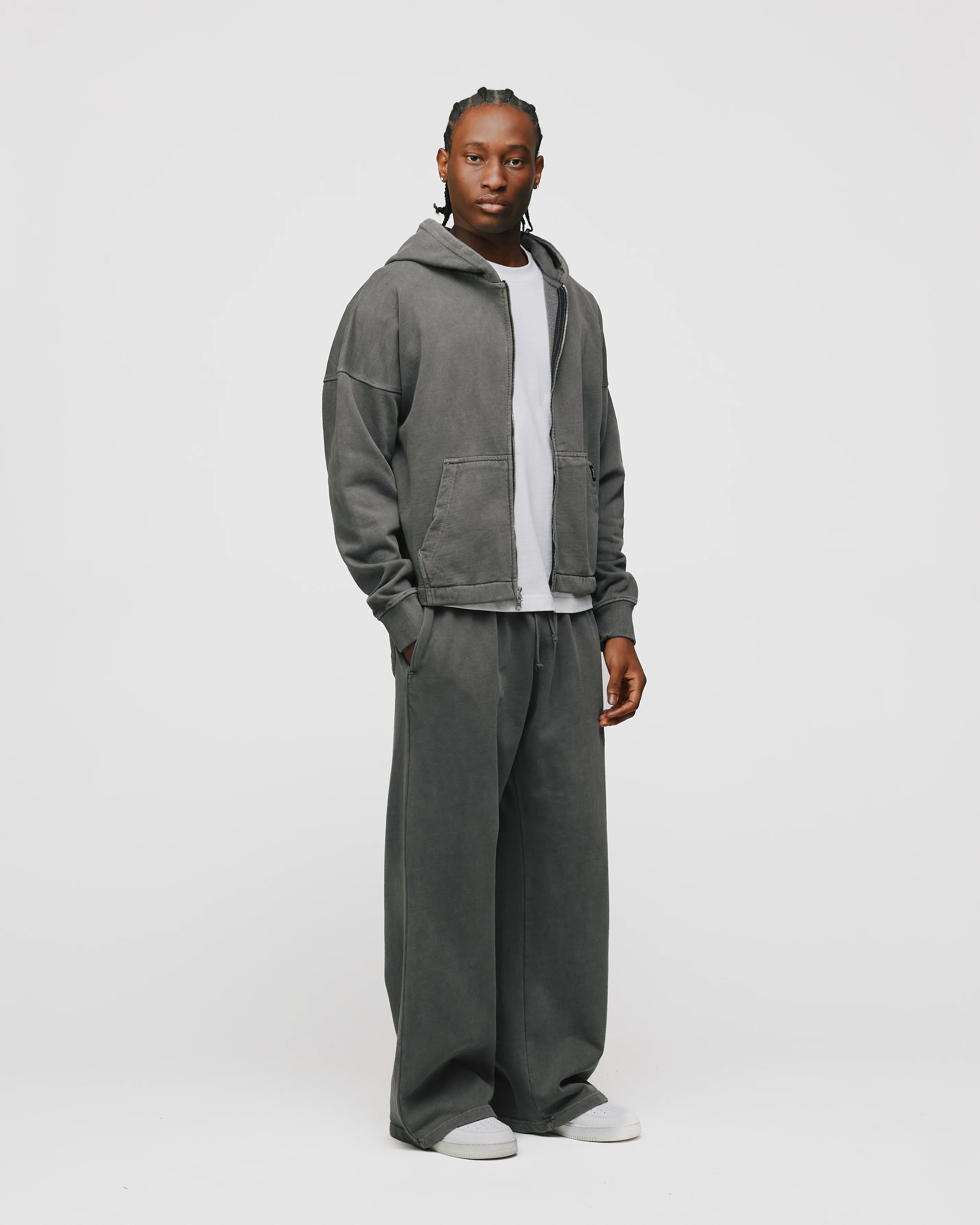 Cropped Zip Hoodie - Vintage Grey - Image 5
