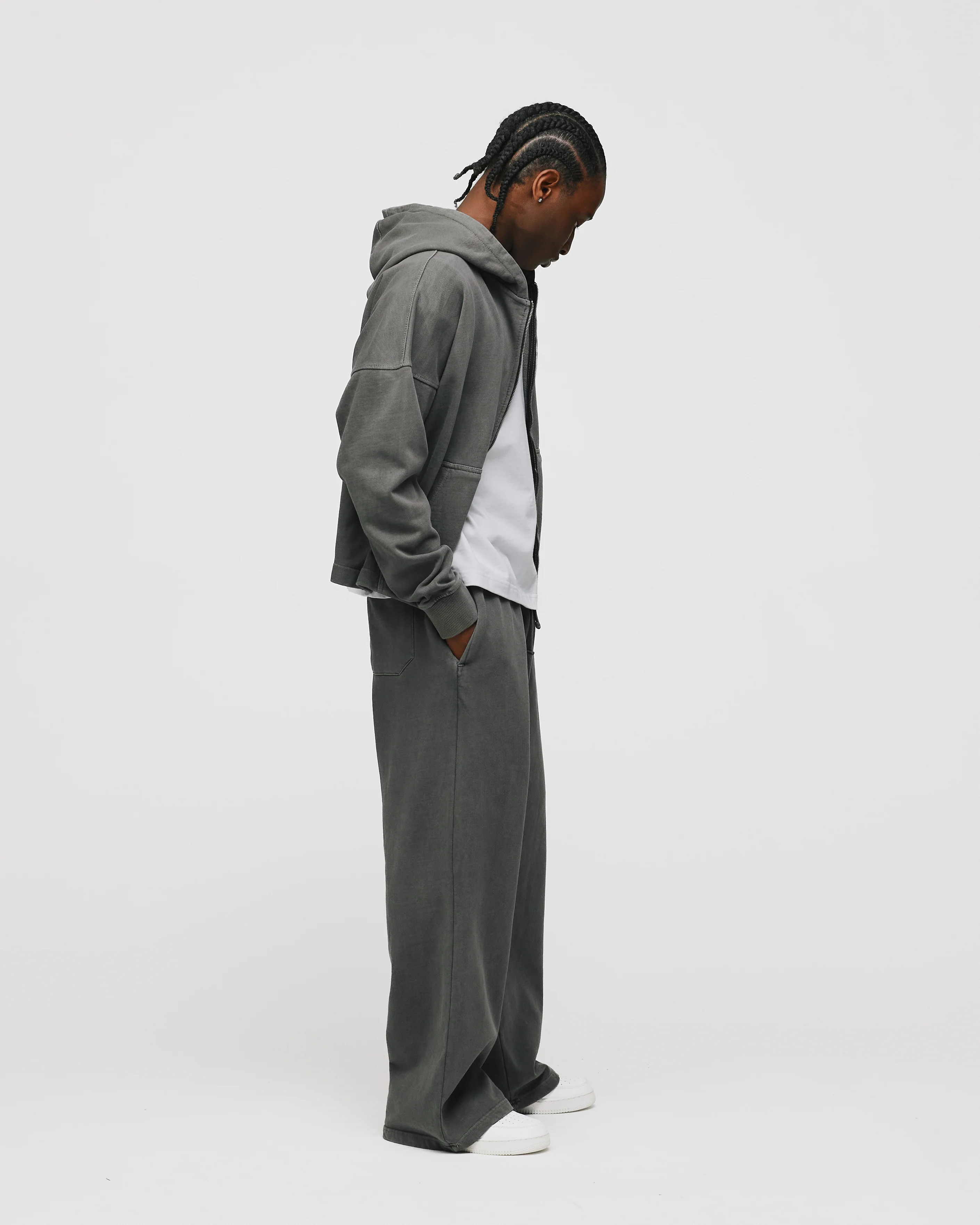 Cropped Zip Hoodie - Vintage Grey - Image 6