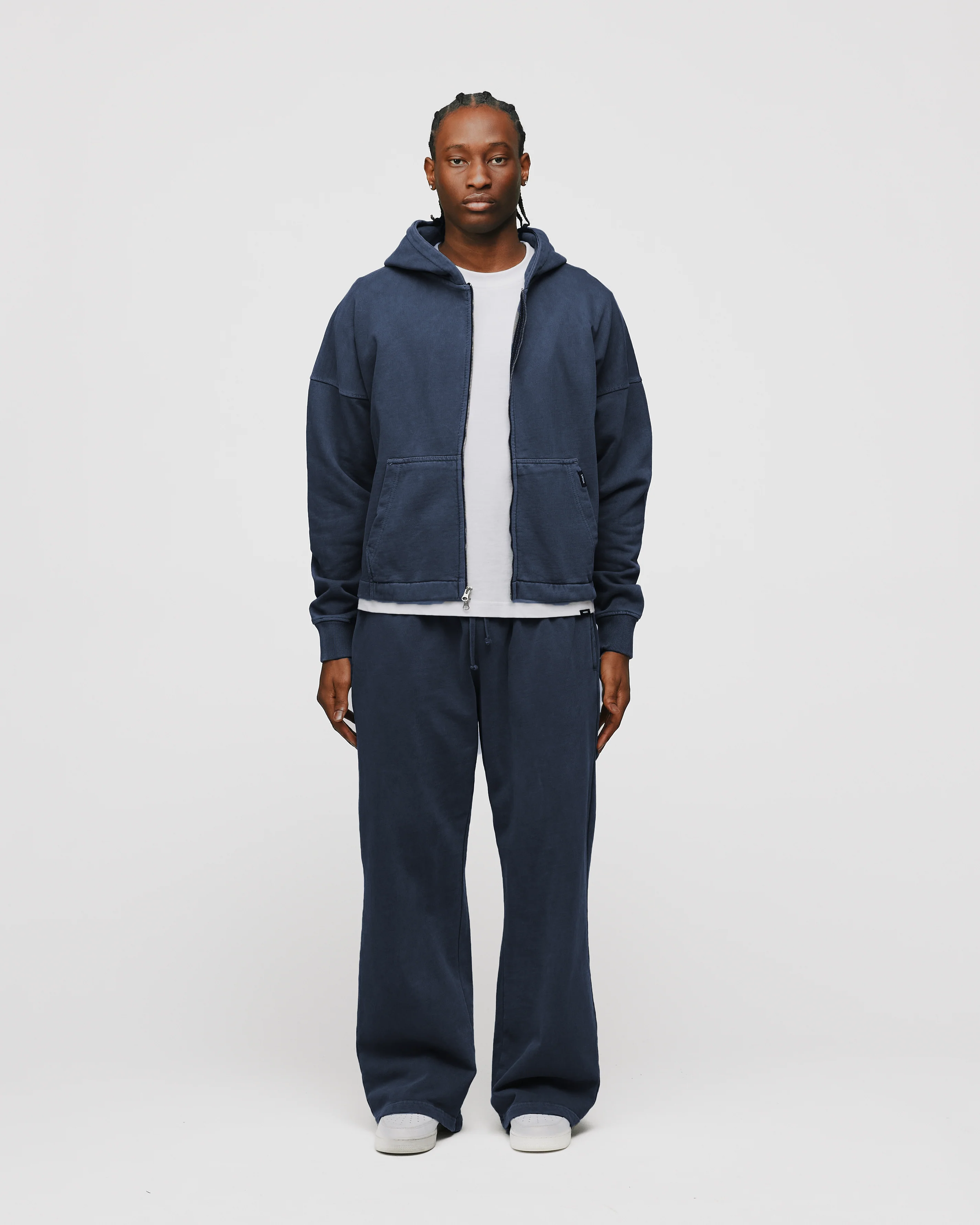 Cropped Zip Hoodie - Vintage Navy - Image 2