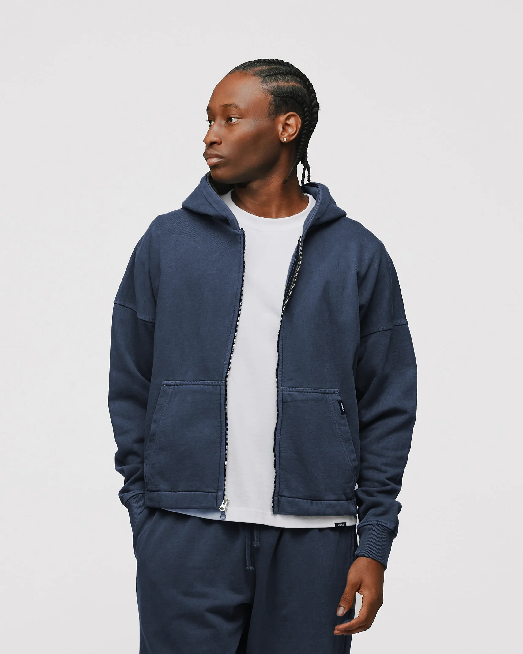 Cropped Zip Hoodie - Vintage Navy - Image 3