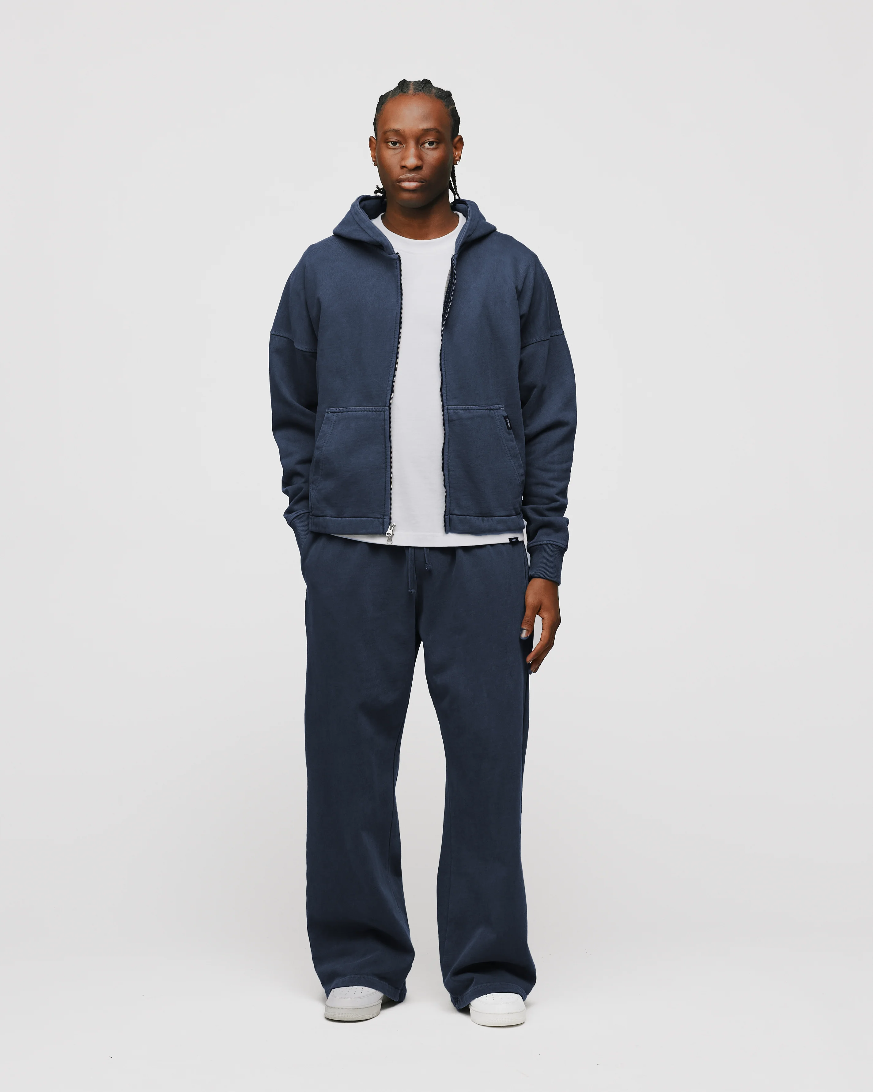 Cropped Zip Hoodie - Vintage Navy - Image 4