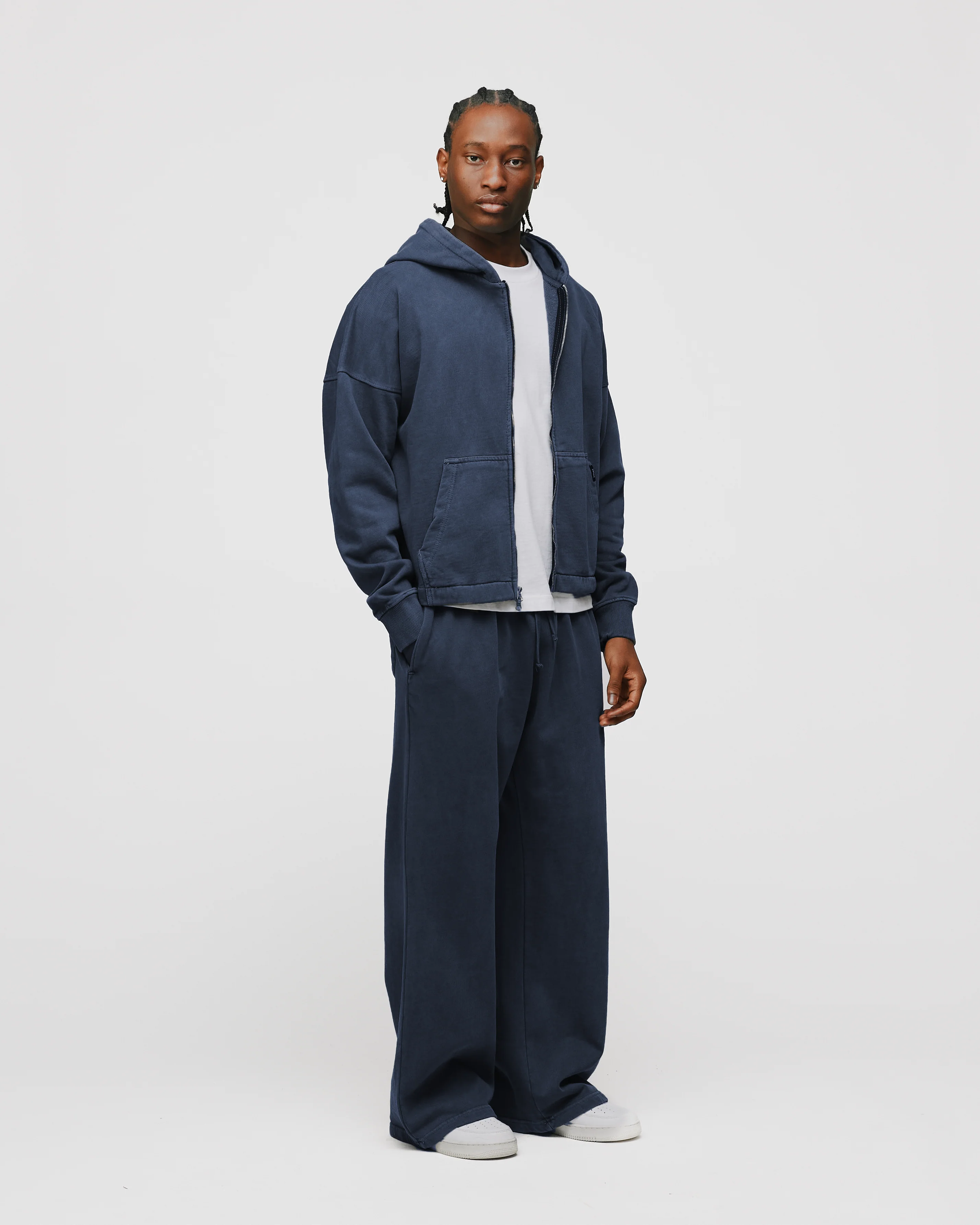 Cropped Zip Hoodie - Vintage Navy - Image 5
