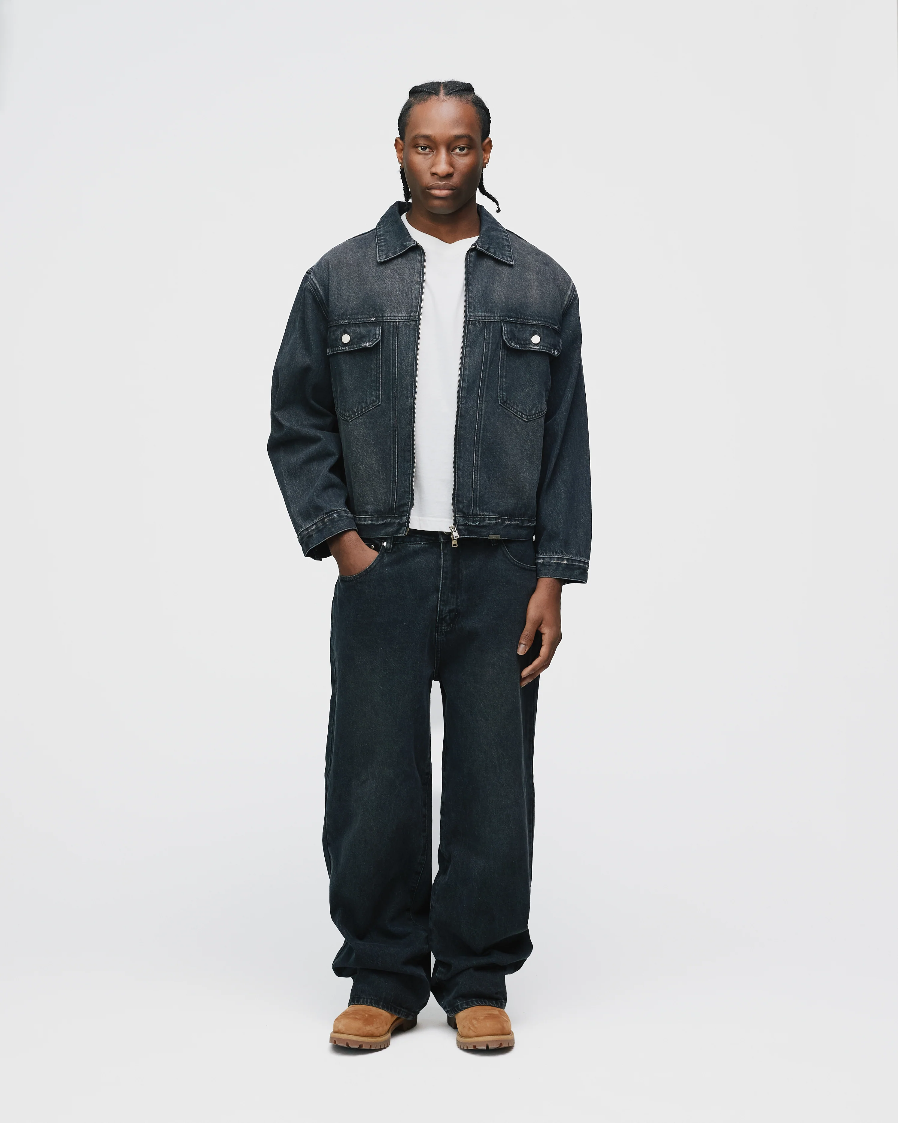 Denim Zip Jacket - Washed Black - Image 4