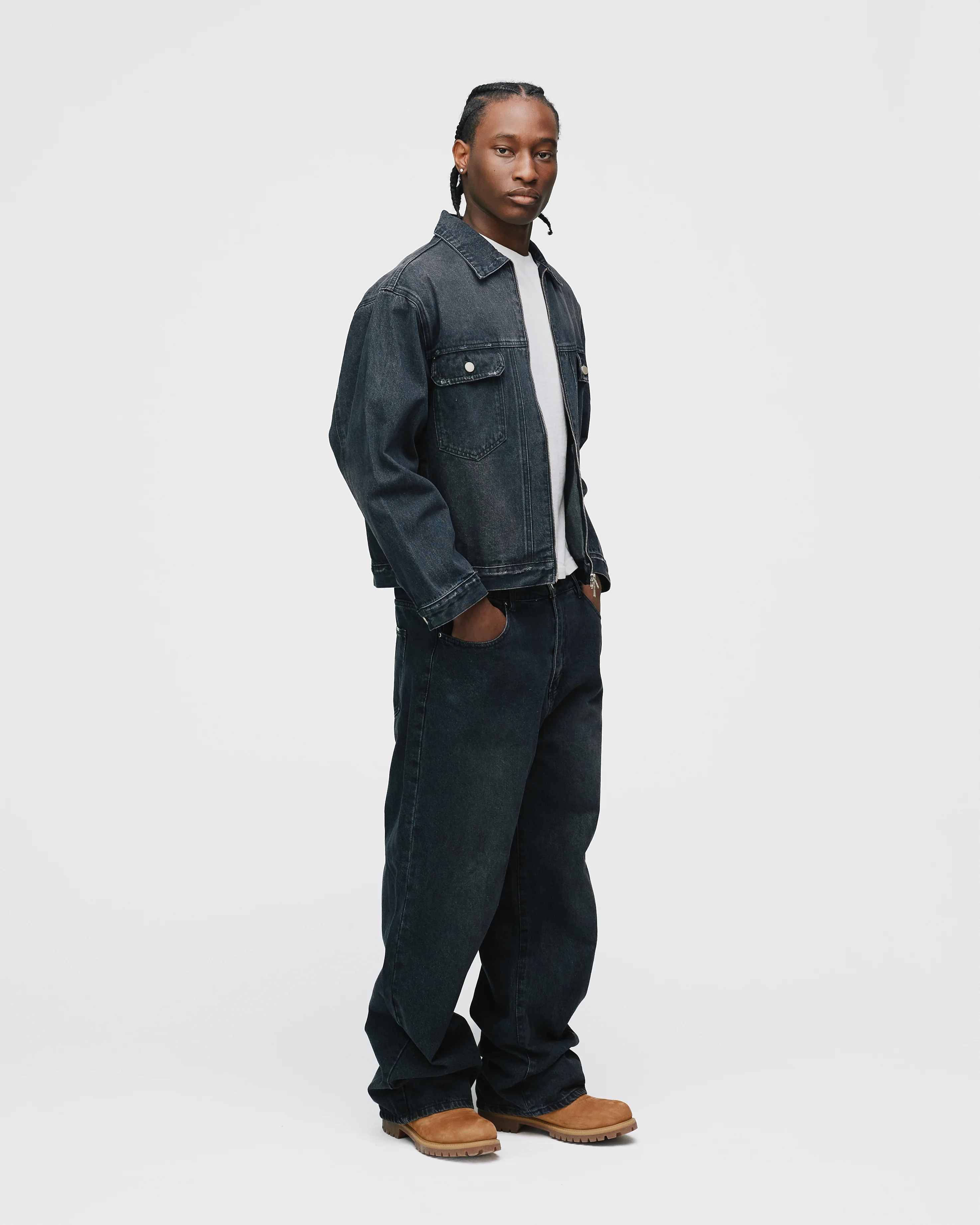 Denim Zip Jacket - Washed Black - Image 5