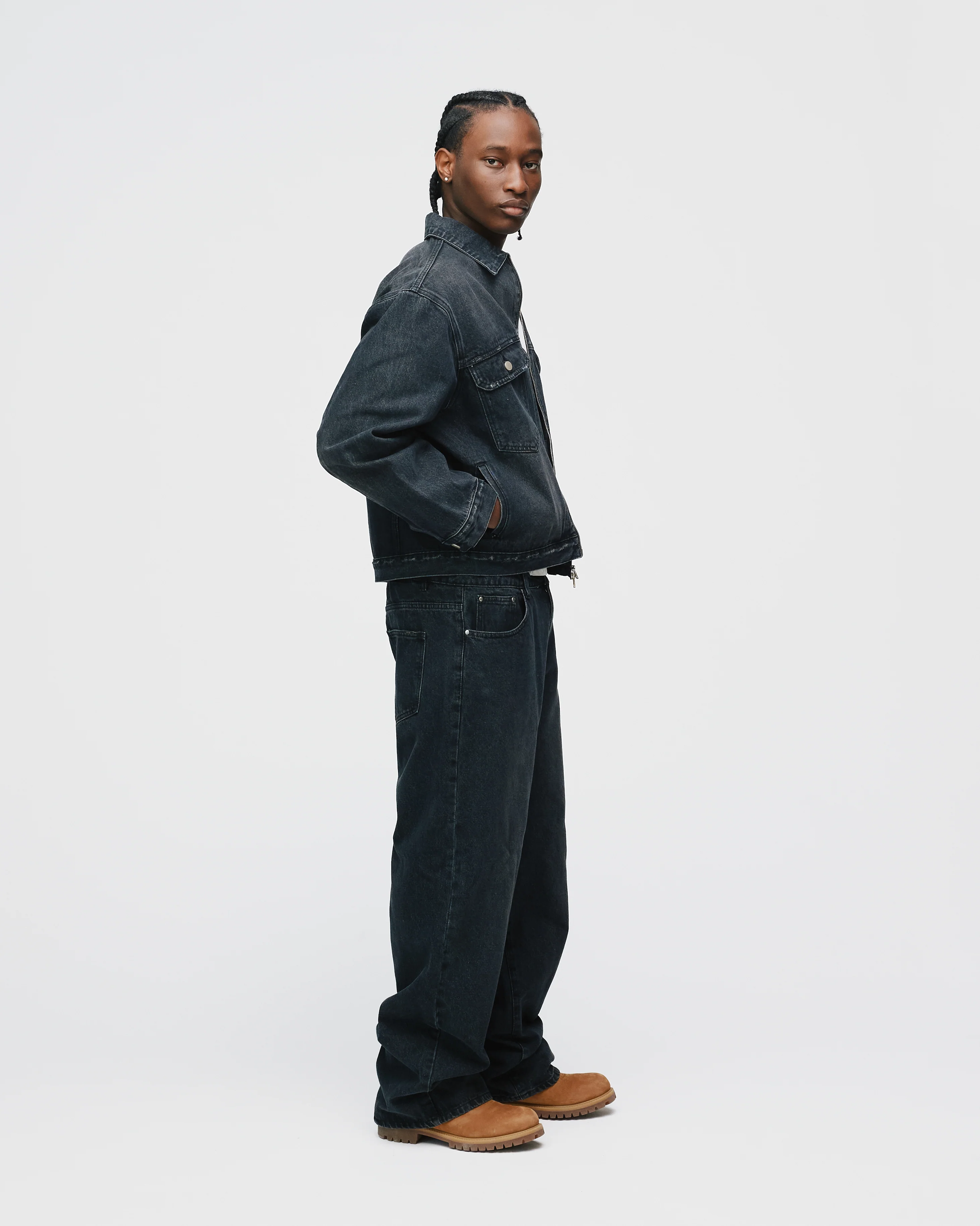 Denim Zip Jacket - Washed Black - Image 6