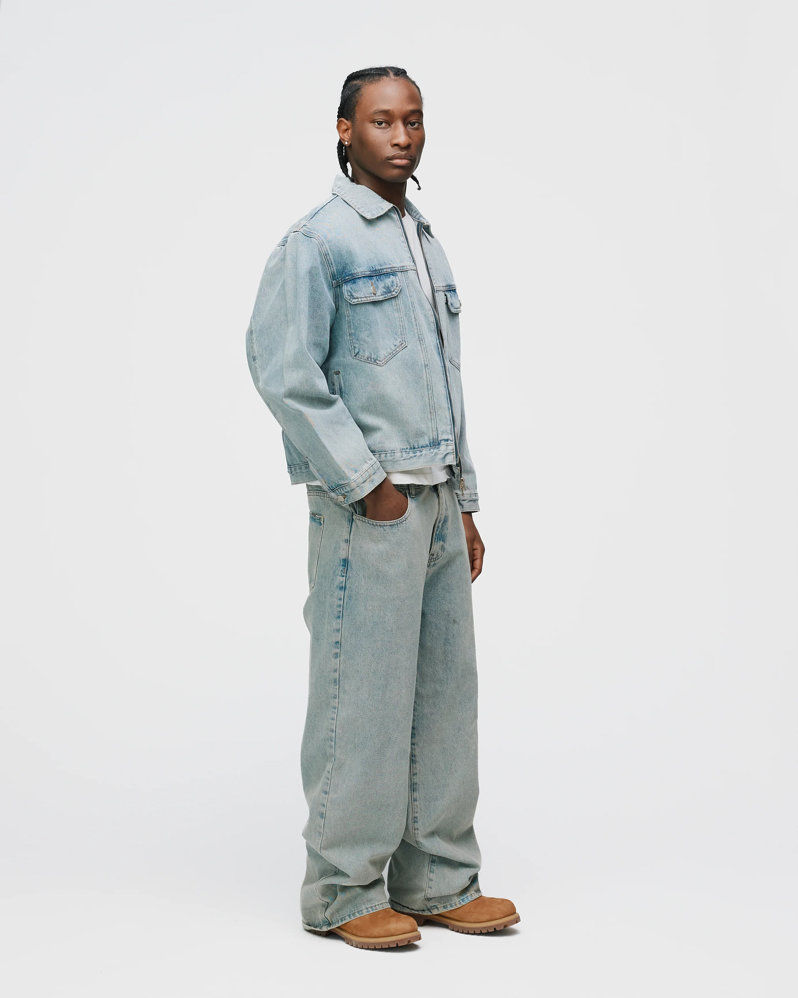 Denim Zip Jacket - Washed Blue - Image 5