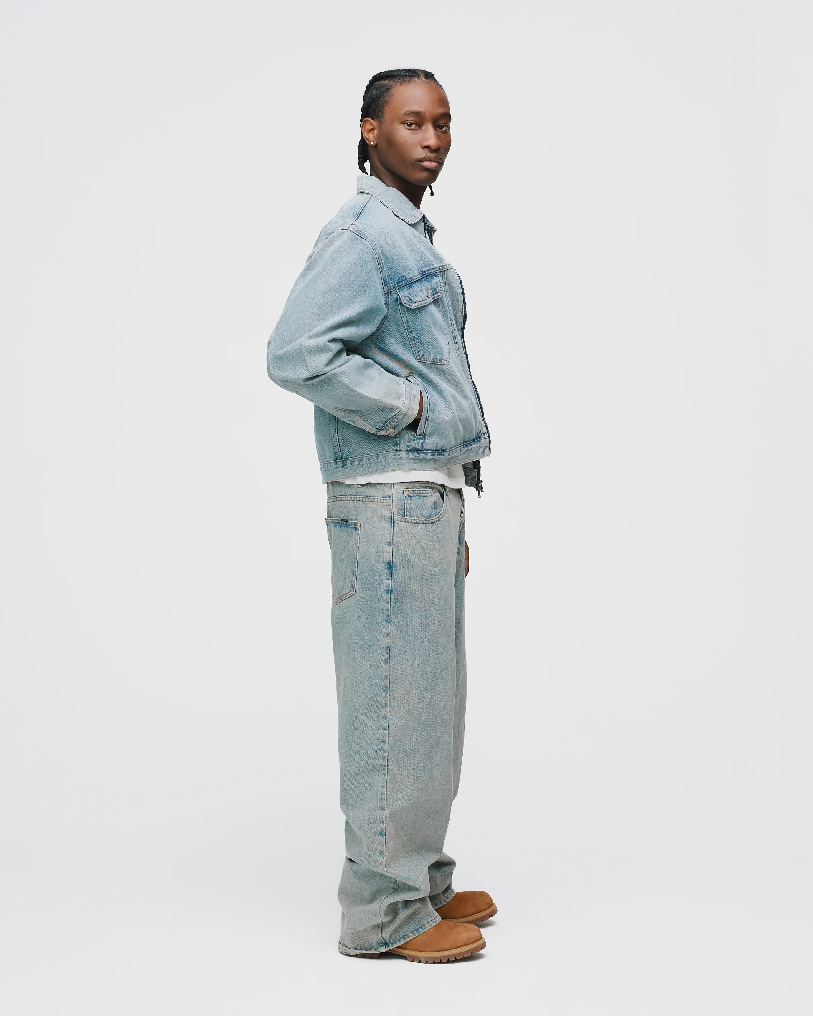 Denim Zip Jacket - Washed Blue - Image 6