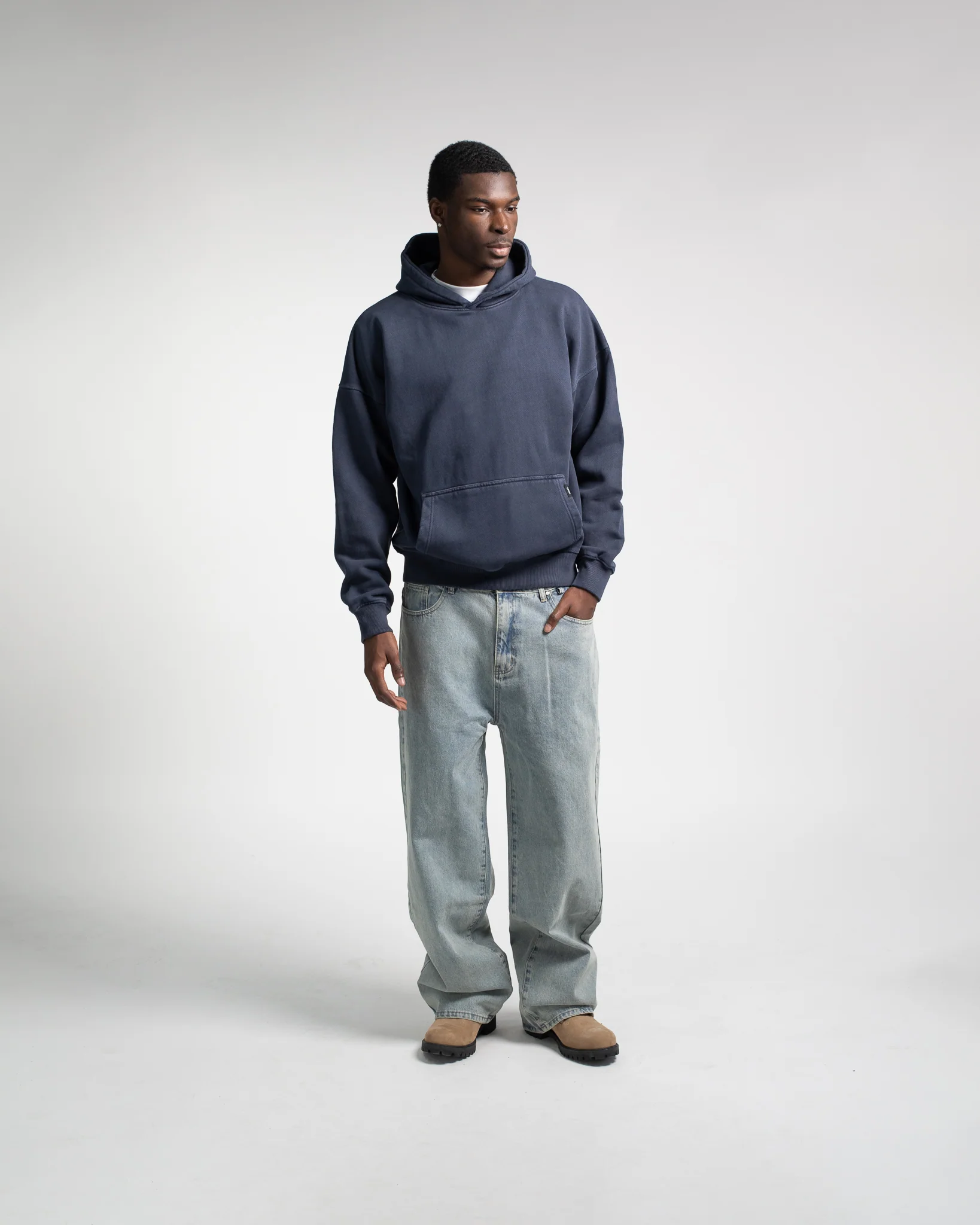 Diagonal Weave Hoodie - Vintage Navy - Image 2