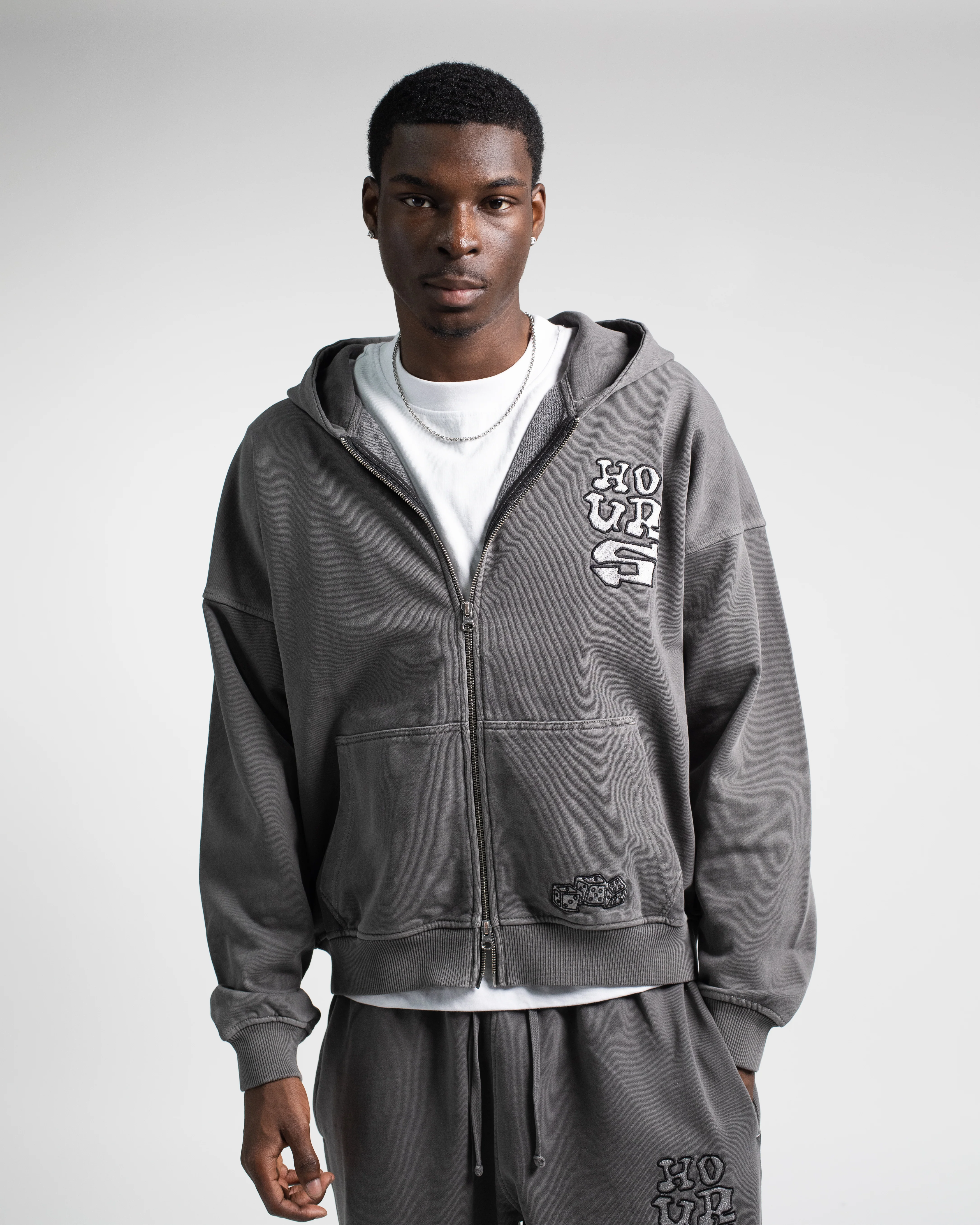Dice Zip Hoodie - Vintage Grey - Image 3