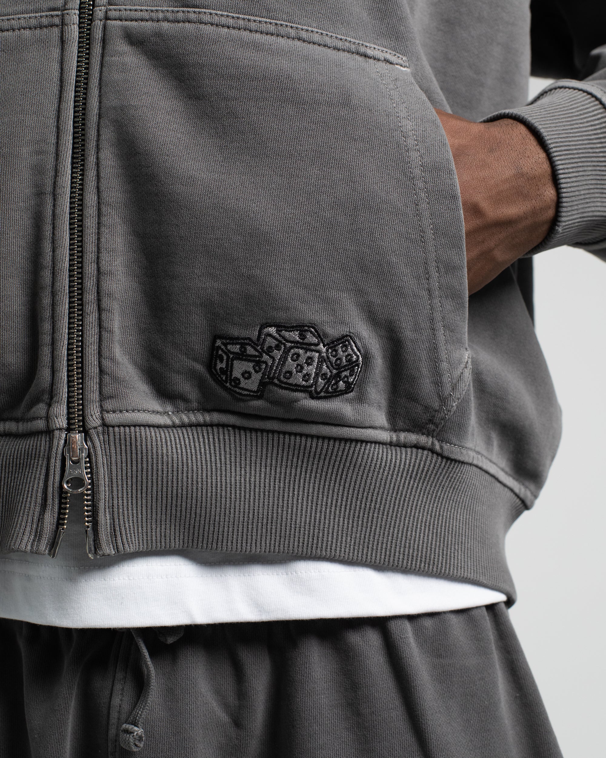 Dice Zip Hoodie - Vintage Grey - Image 4