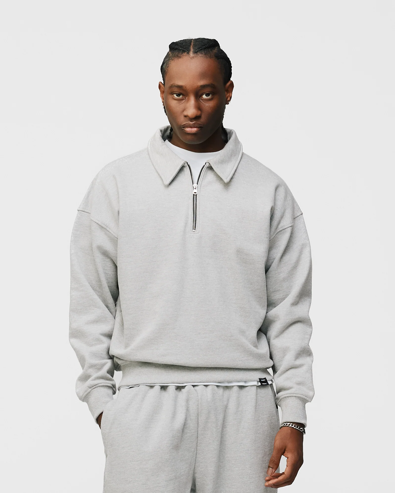 Drop Shoulder 1/4 Zip - Grey - Image 3