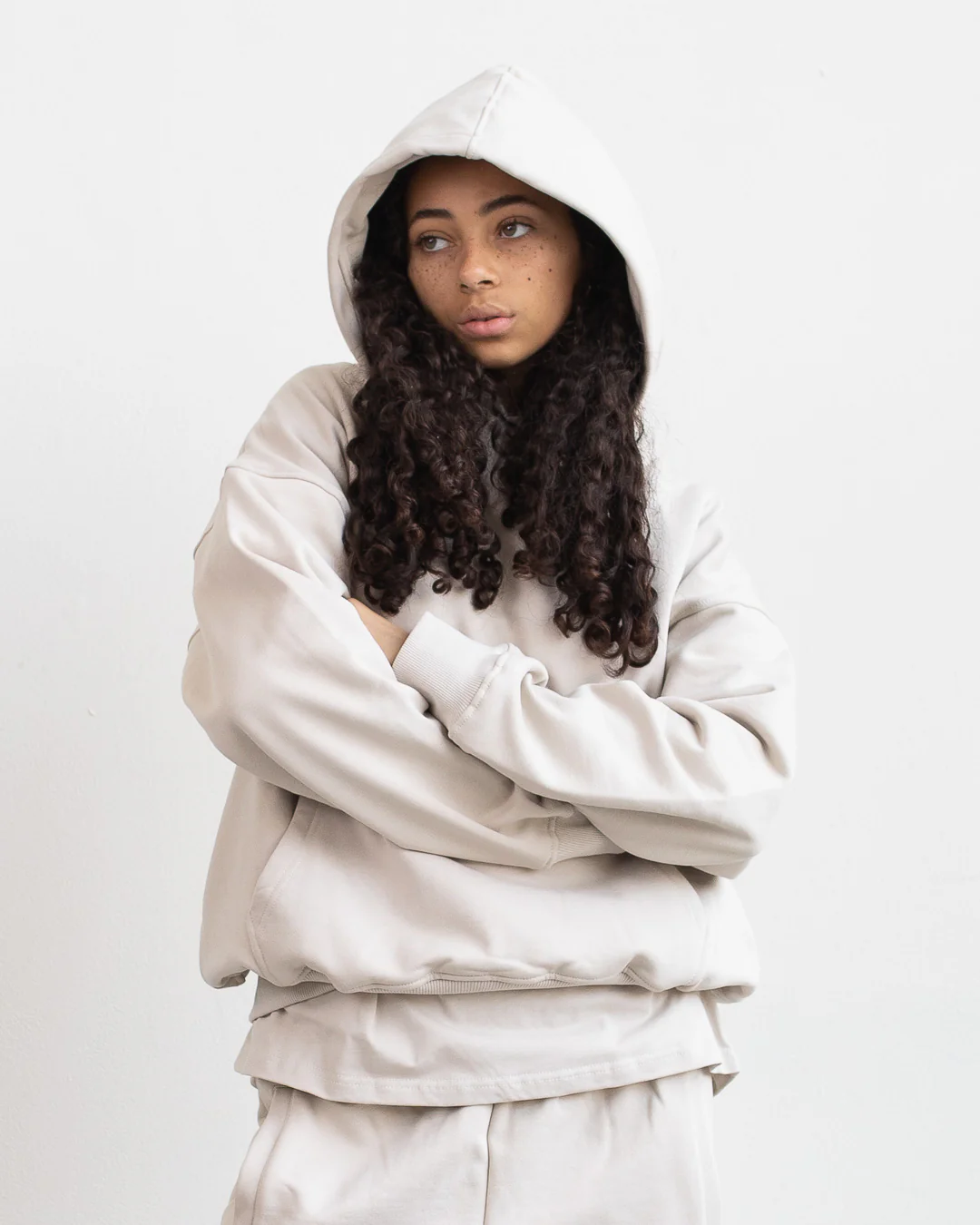 Drop Shoulder Hoodie - Oatmeal - Image 4