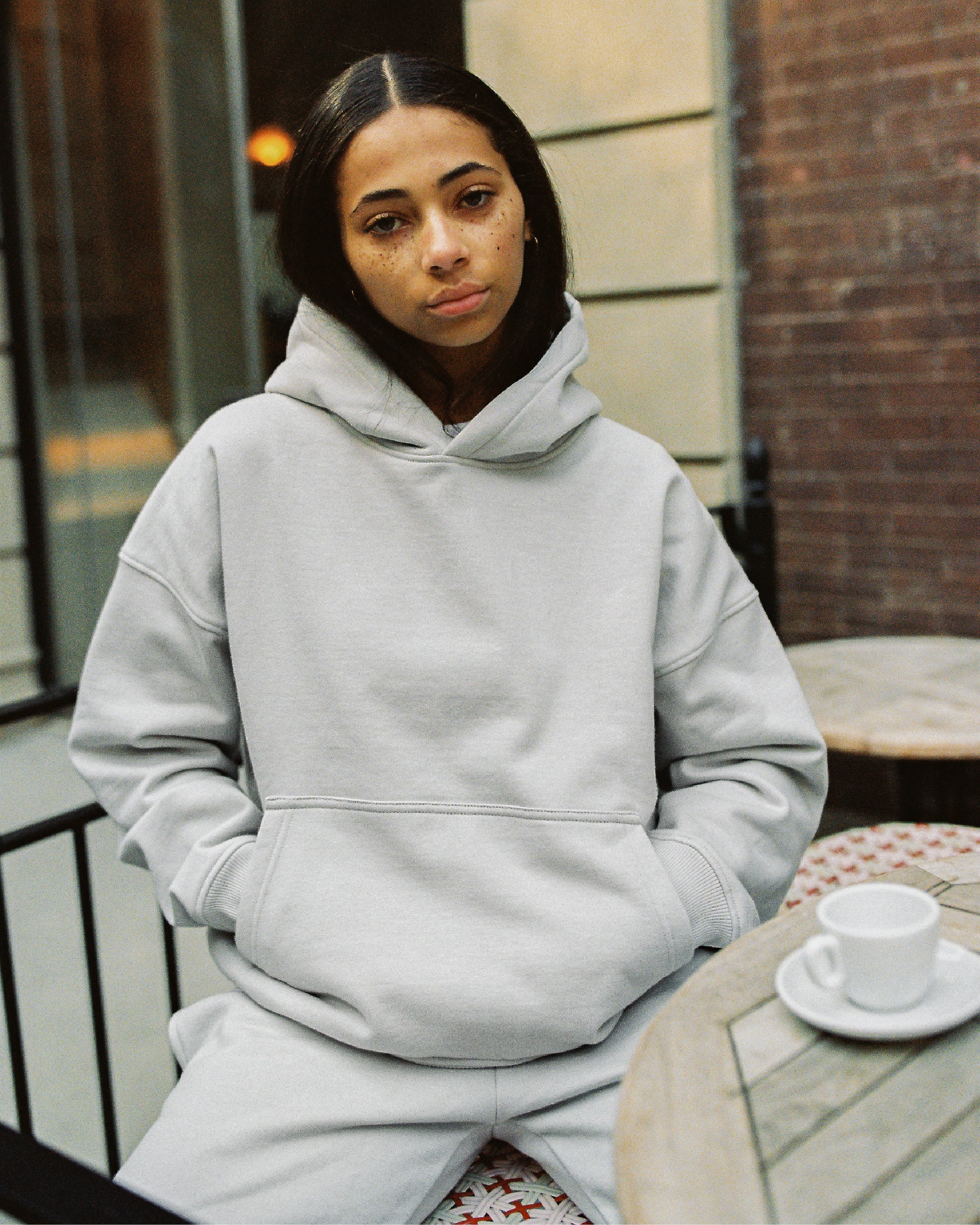 Drop Shoulder Hoodie - Stone - Image 4