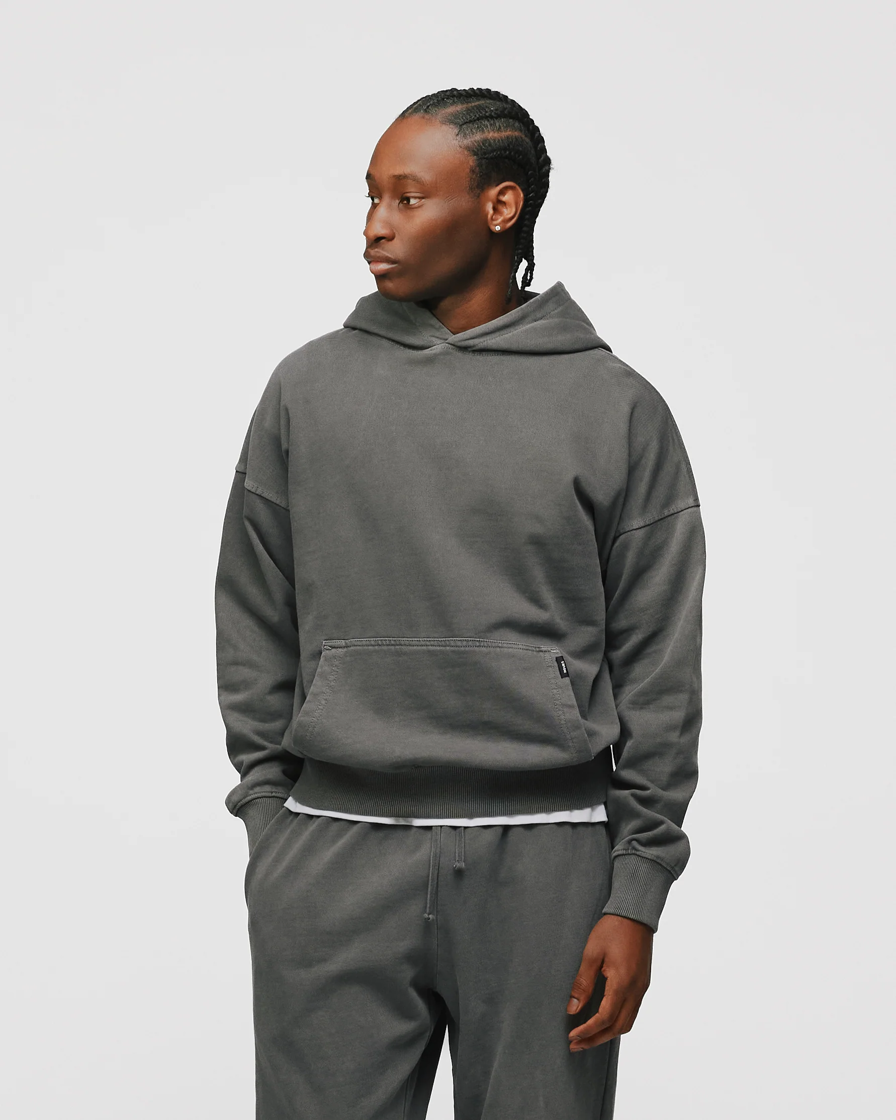 Drop Shoulder Hoodie - Vintage Grey - Image 3