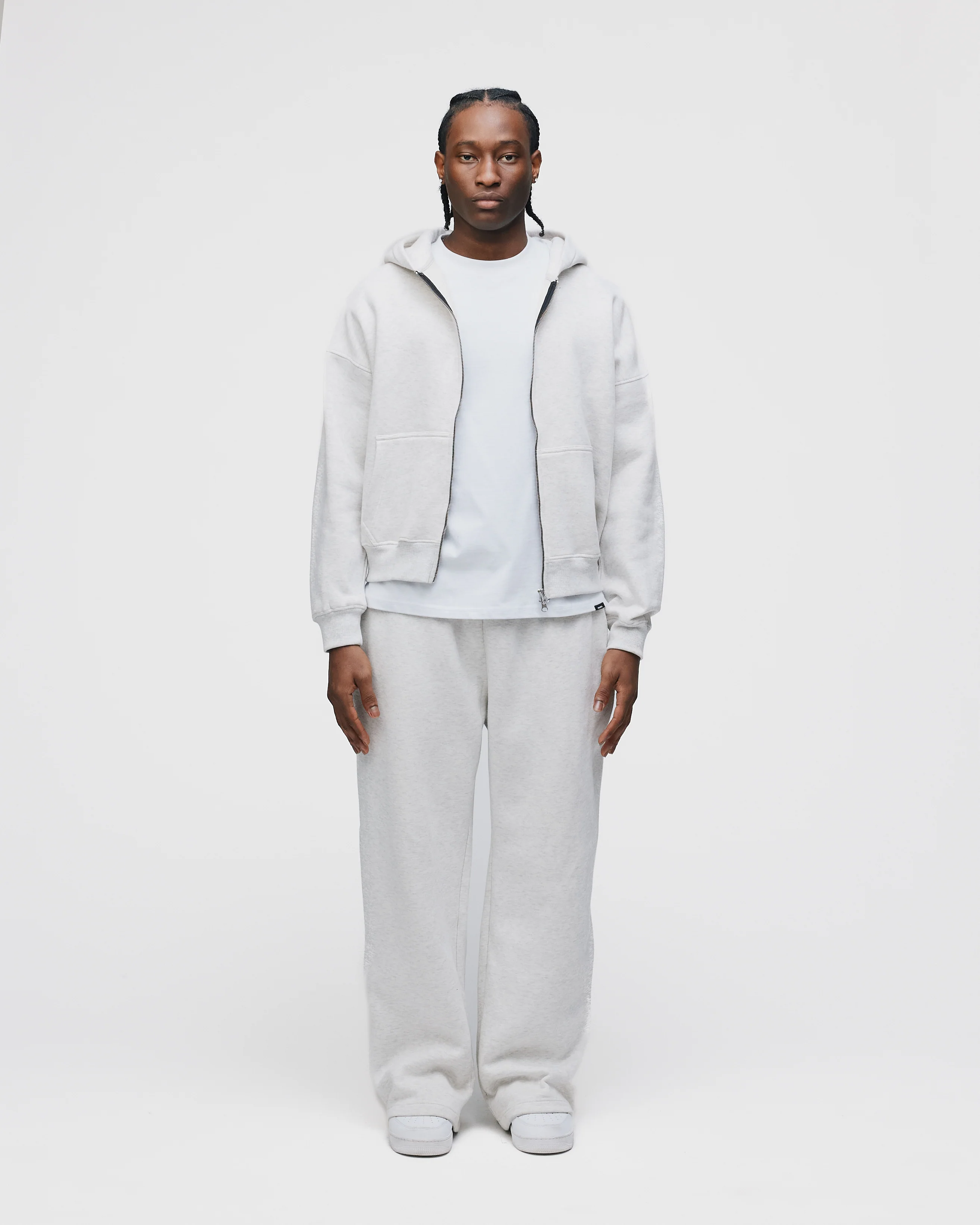 Drop Shoulder Zip Hoodie - Ash - Image 2